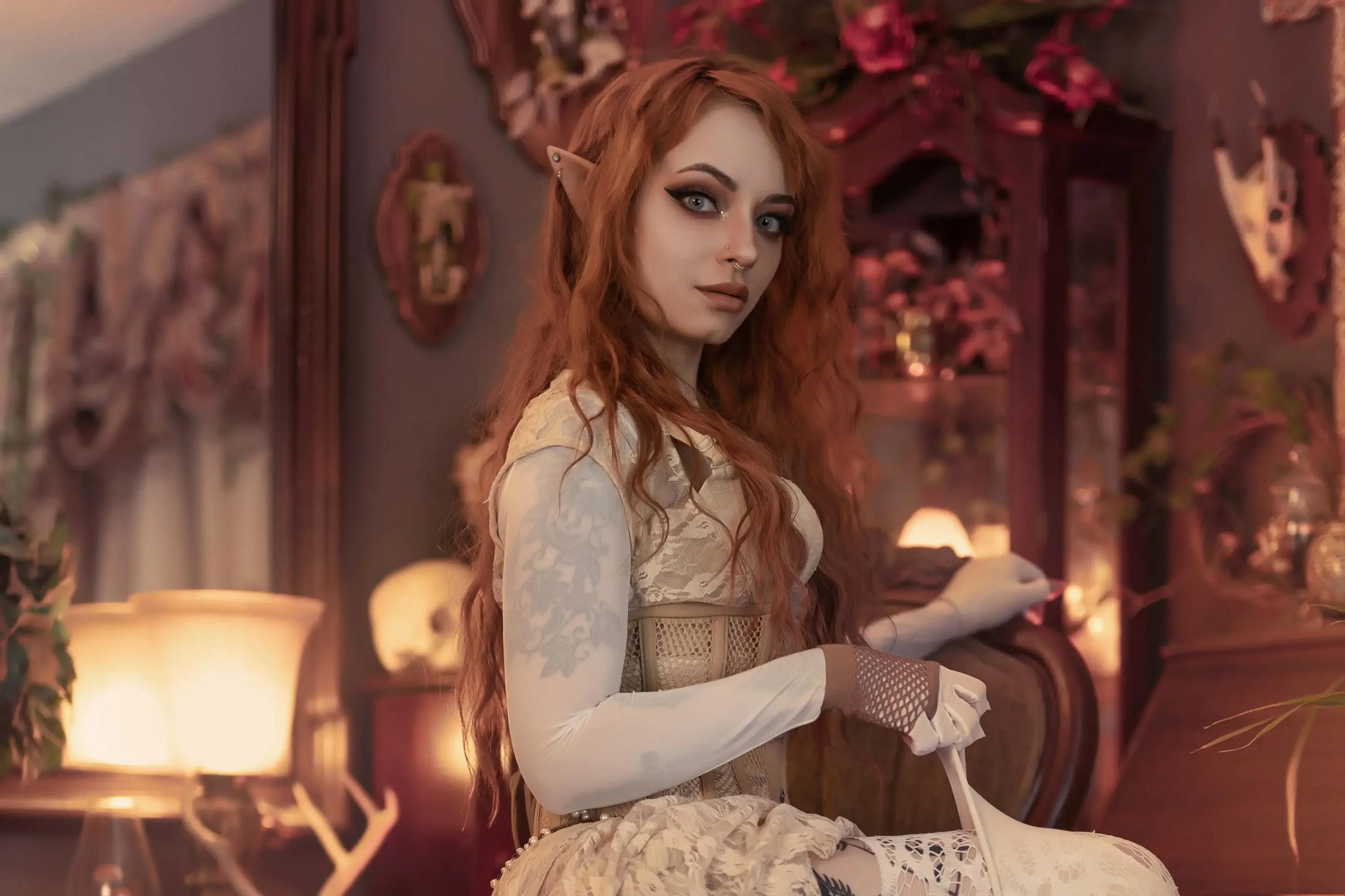 Forbidden Realm Cottage Elfcorset fishnet lace stockings elf redhead gen-the-hobbit genevieve genthehobbit feminine victorian  Slide