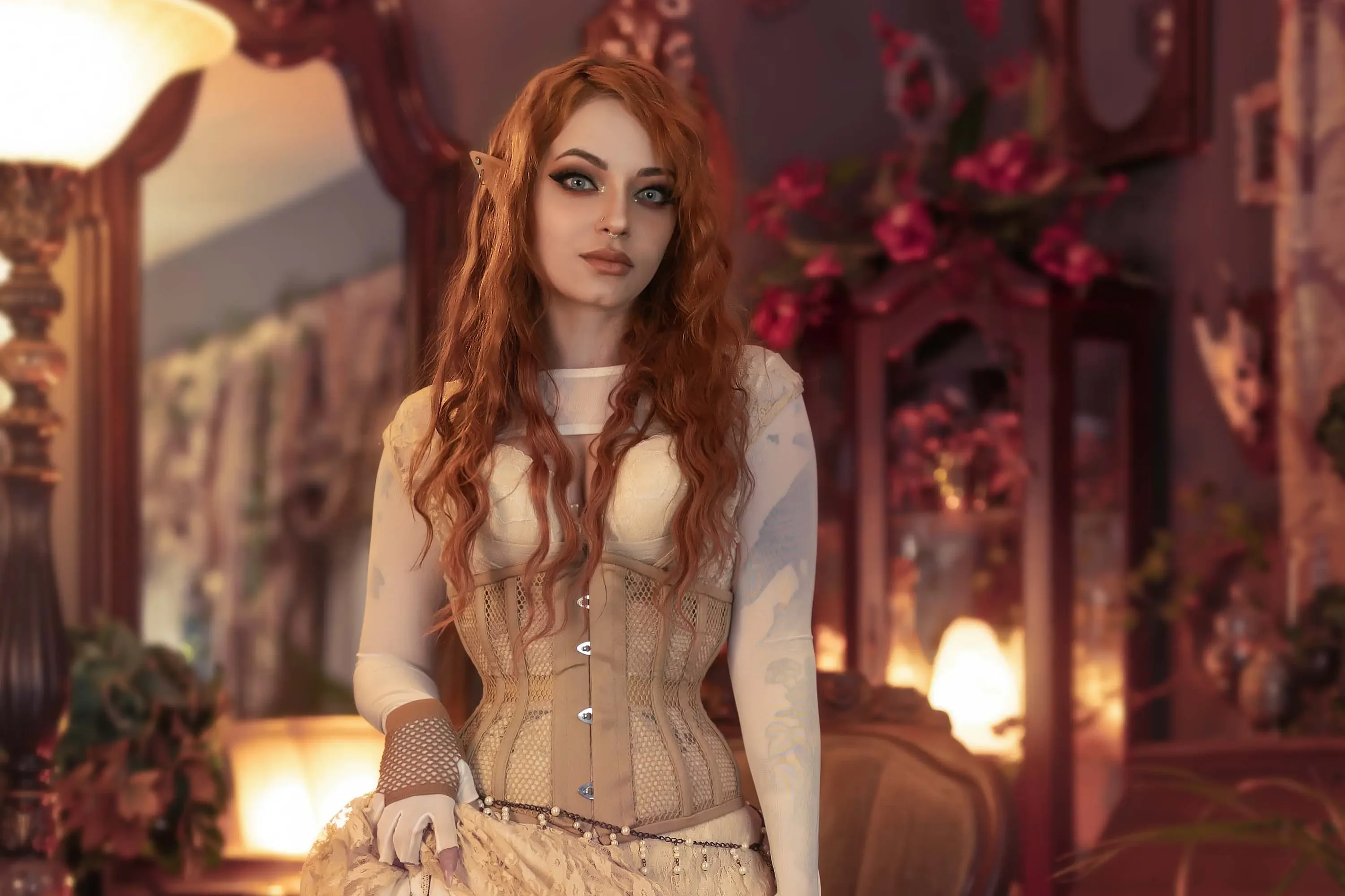 Forbidden Realm Cottage Elfcorset fishnet lace stockings elf redhead gen-the-hobbit genevieve genthehobbit feminine victorian  Slide