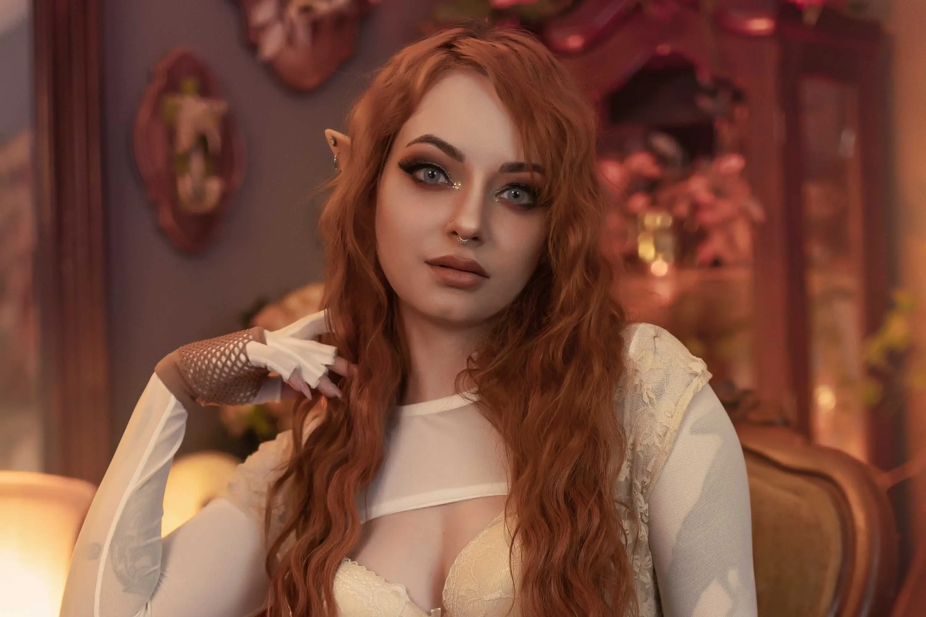 Forbidden Realm Cottage Elfcorset fishnet lace stockings elf redhead gen-the-hobbit genevieve genthehobbit feminine victorian  Slide