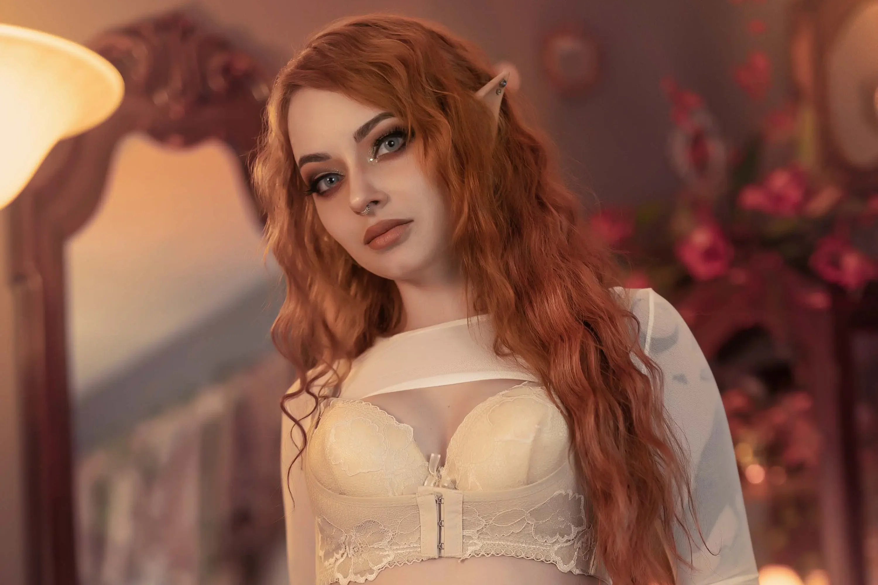 Forbidden Realm Cottage Elfcorset fishnet lace stockings elf redhead gen-the-hobbit genevieve genthehobbit feminine victorian  Slide