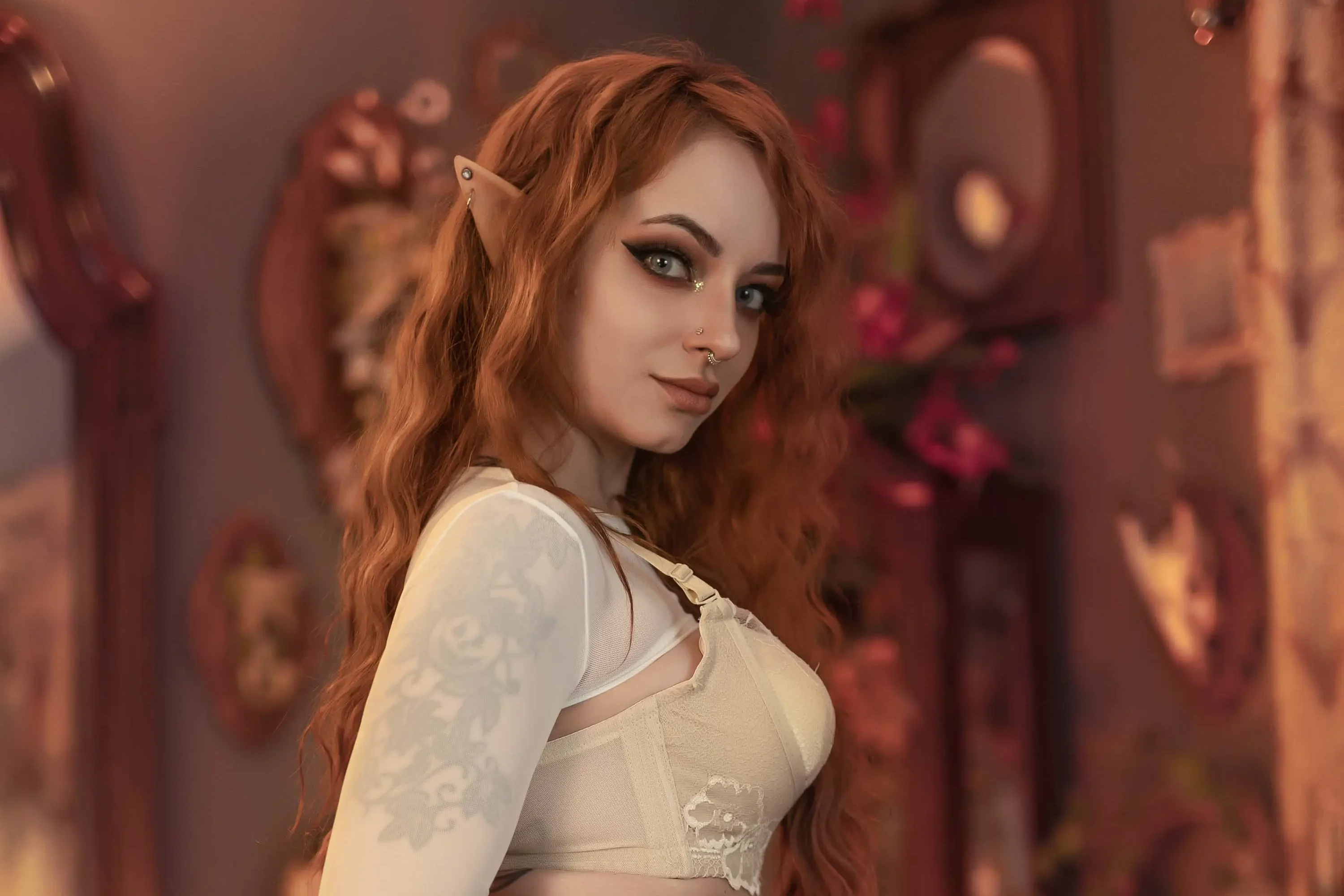 Forbidden Realm Cottage Elfcorset fishnet lace stockings elf redhead gen-the-hobbit genevieve genthehobbit feminine victorian  Slide