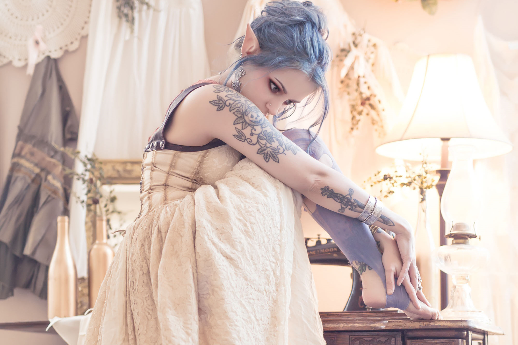 Forbidden Realm Couturiertattoo elf delicate dreamy pastel purple-hair gen-the-hobbit genevieve genthehobbit elven fantasy feminine shabbychic  Slide