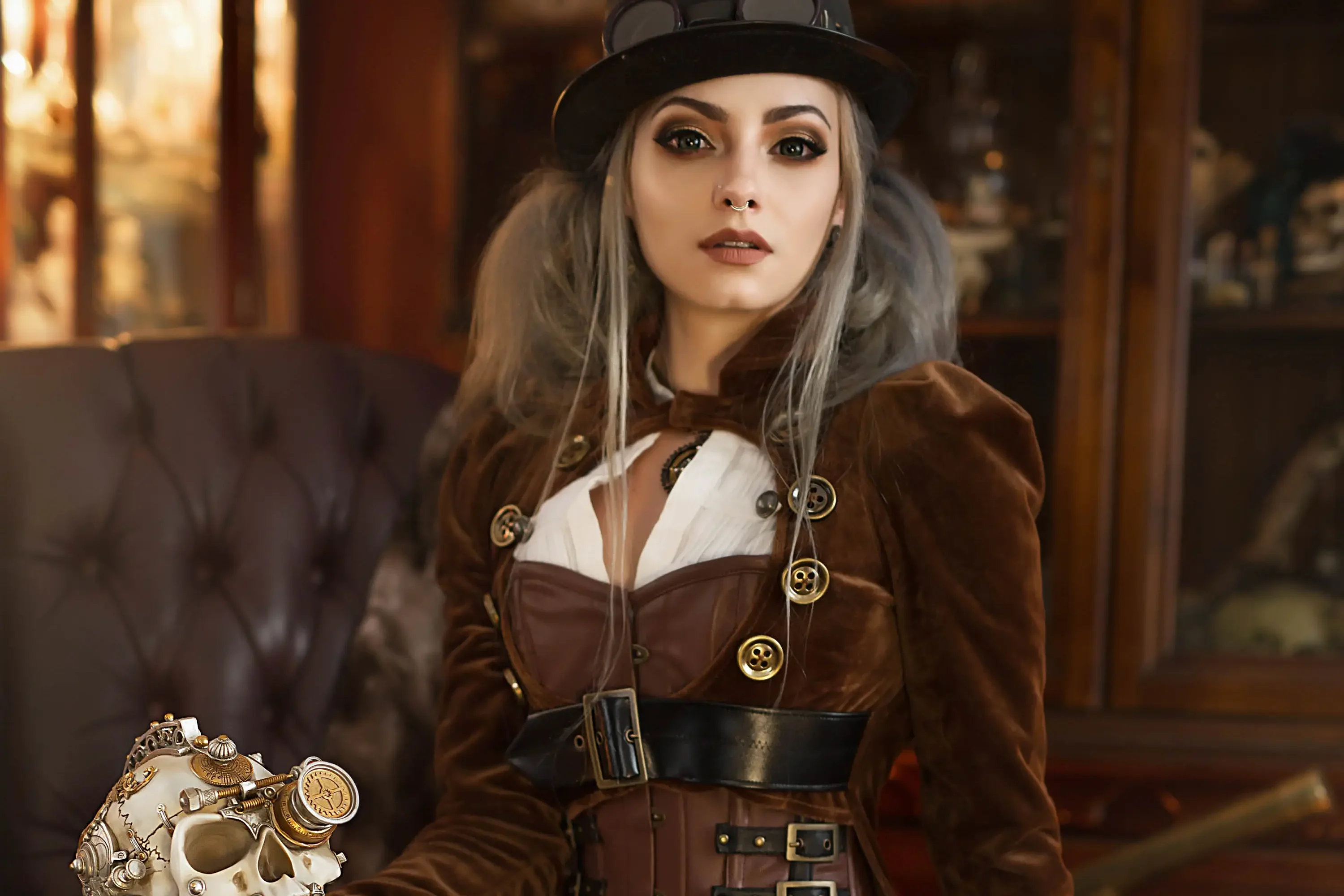Forbidden Realm Curioboots corset curio-cabinets goggles silver-hair gen-the-hobbit genevieve genthehobbit steampunk stripes victorian  Slide