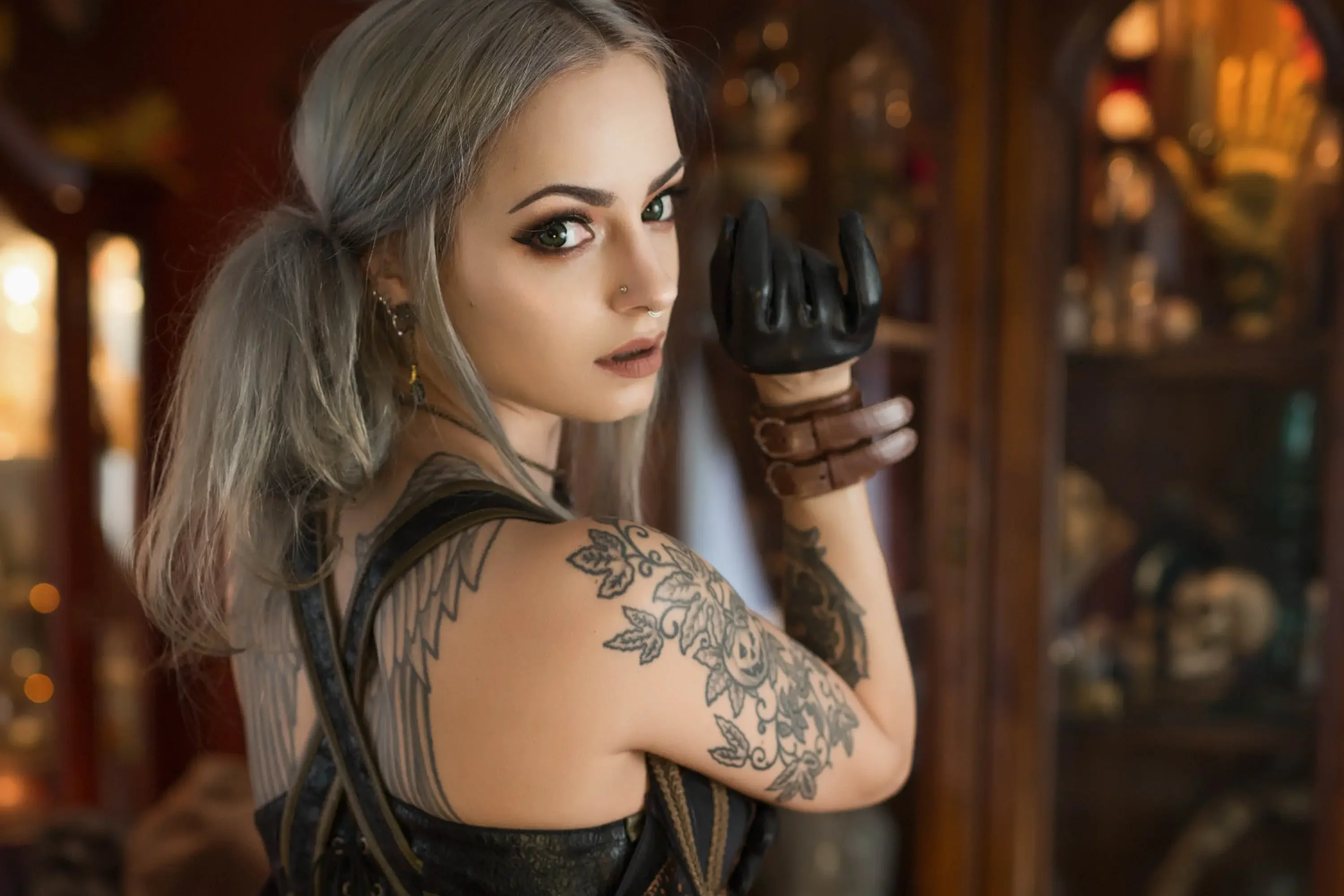 Forbidden Realm Curioboots corset curio-cabinets goggles silver-hair gen-the-hobbit genevieve genthehobbit steampunk stripes victorian  Slide