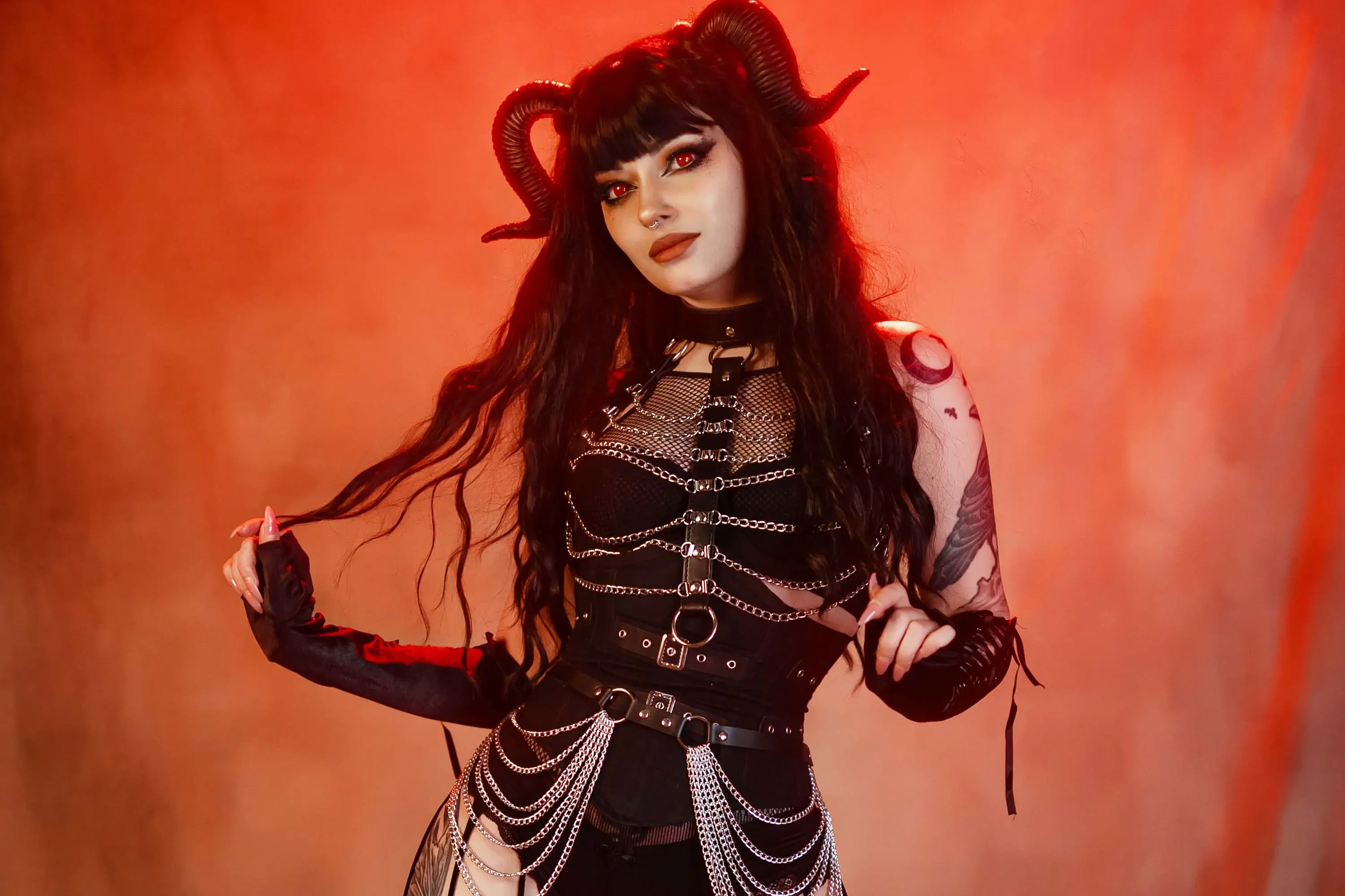 Forbidden Realm Daemonbody-chain corset horns red-eyes demon edgy black-hair gen-the-hobbit genevieve genthehobbit goth  Slide