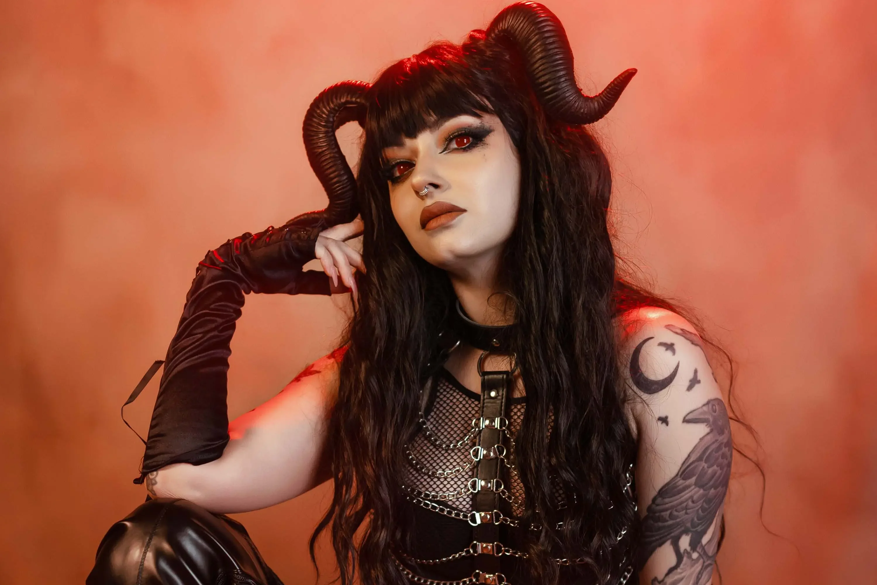 Forbidden Realm Daemonbody-chain corset horns red-eyes demon edgy black-hair gen-the-hobbit genevieve genthehobbit goth  Slide