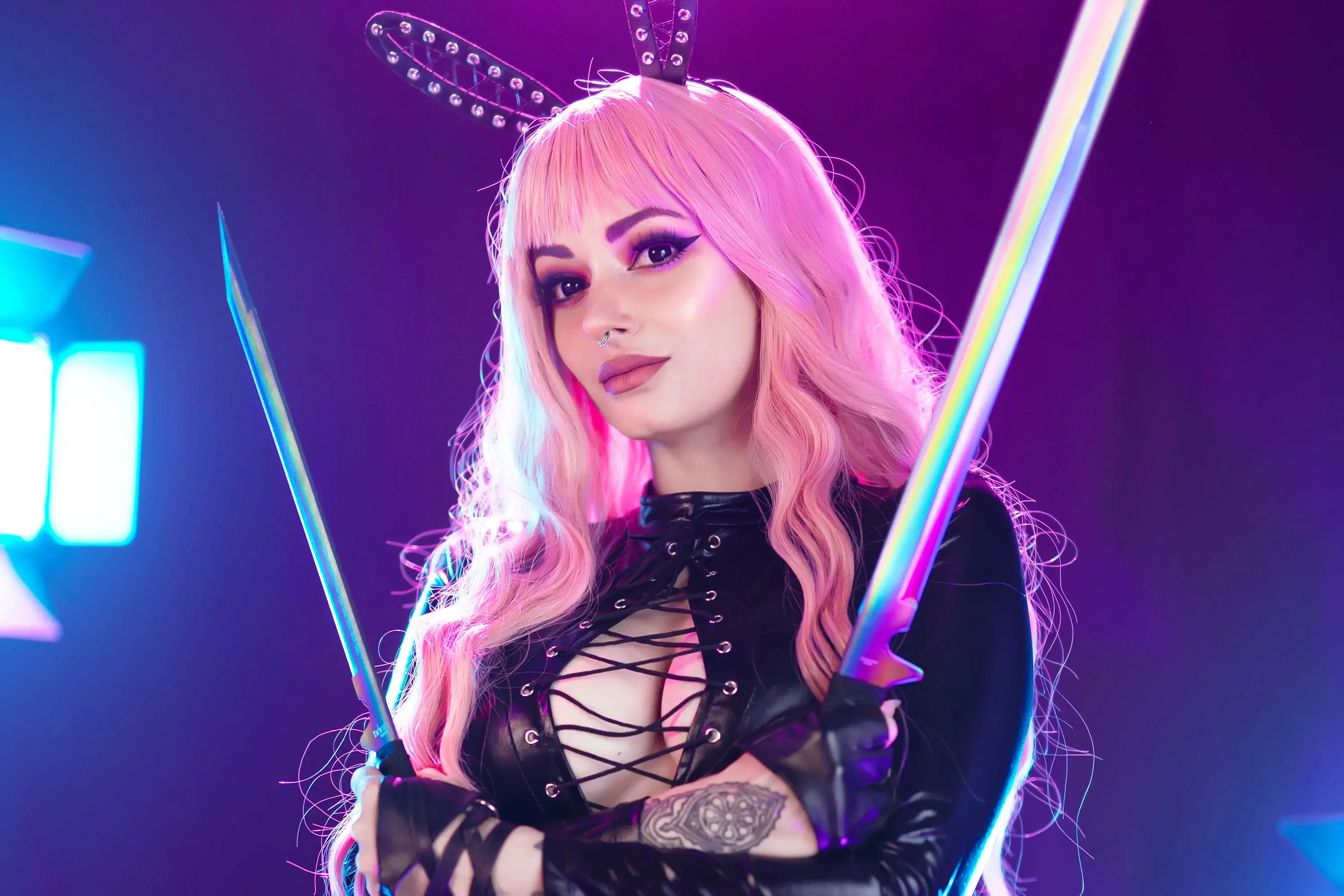Forbidden Realm Danger Bunboots fishnet machete assassin edgy pastel pink-hair gen-the-hobbit genevieve genthehobbit scifi  Slide
