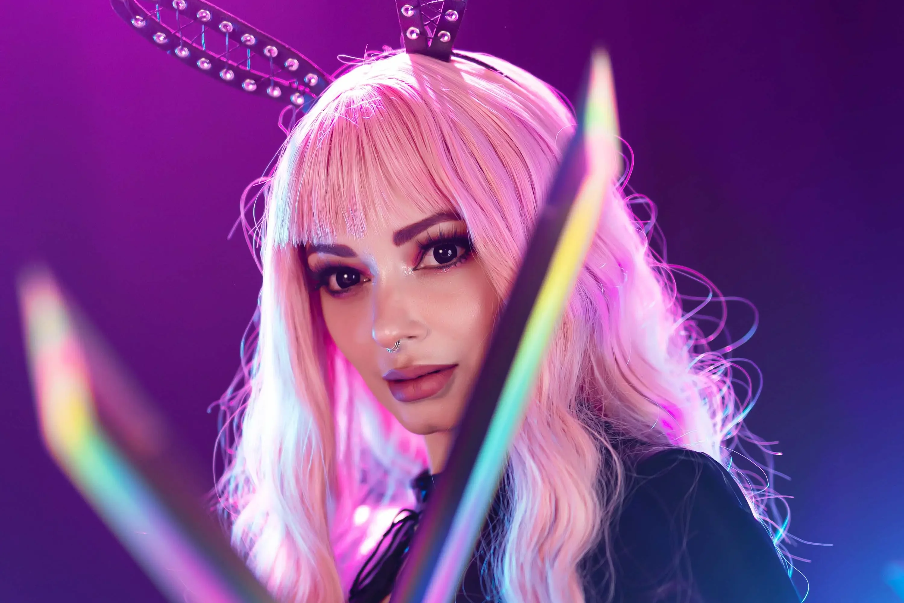 Forbidden Realm Danger Bunboots fishnet machete assassin edgy pastel pink-hair gen-the-hobbit genevieve genthehobbit scifi  Slide