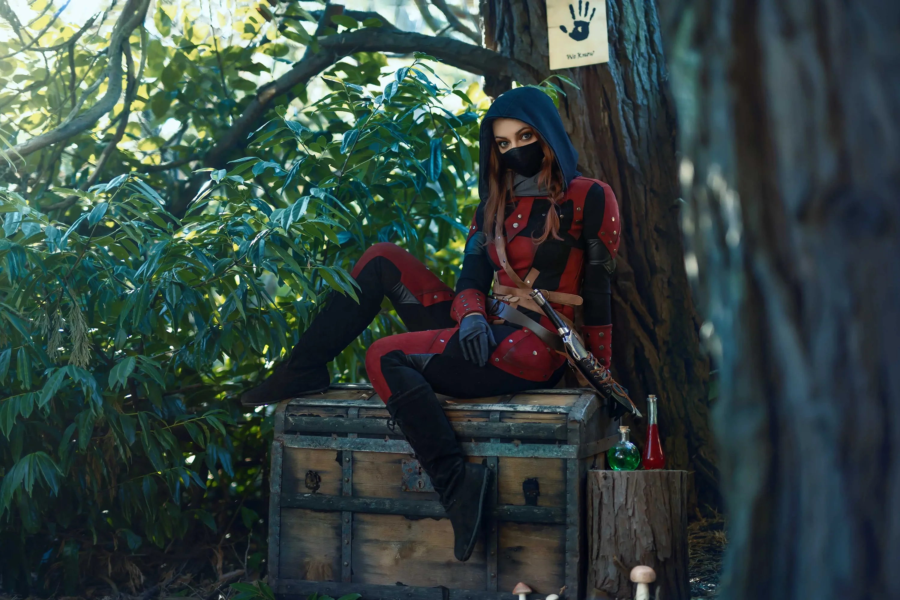 Forbidden Realm Dark Brotherhoodboots leather mask assassin redhead nature outdoor gen-the-hobbit genevieve genthehobbit cosplay medieval skyrim  Slide