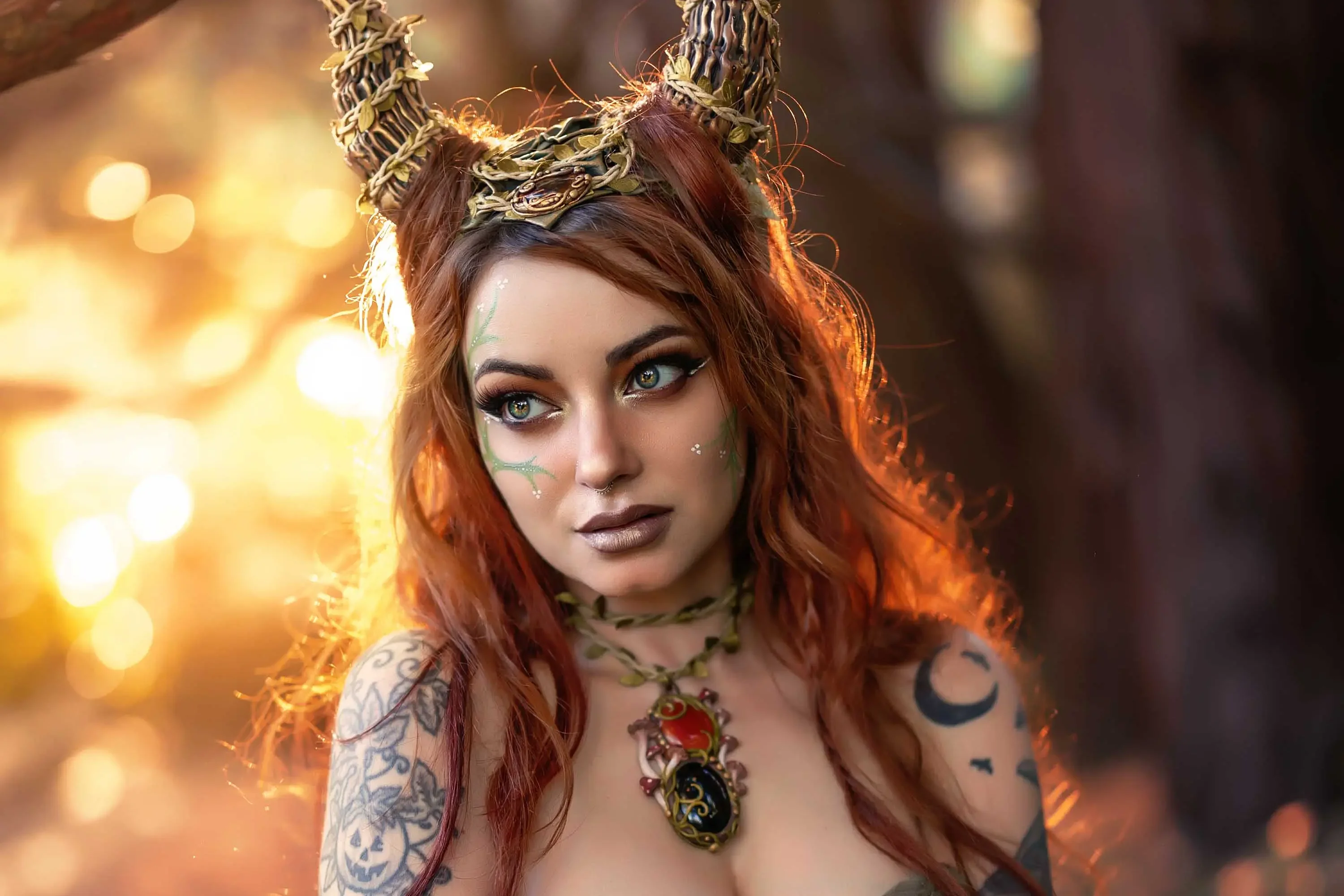 Forbidden Realm Dryadcorset horns mythological-creature autumn dreamy redhead forest outdoor gen-the-hobbit genevieve genthehobbit  Slide