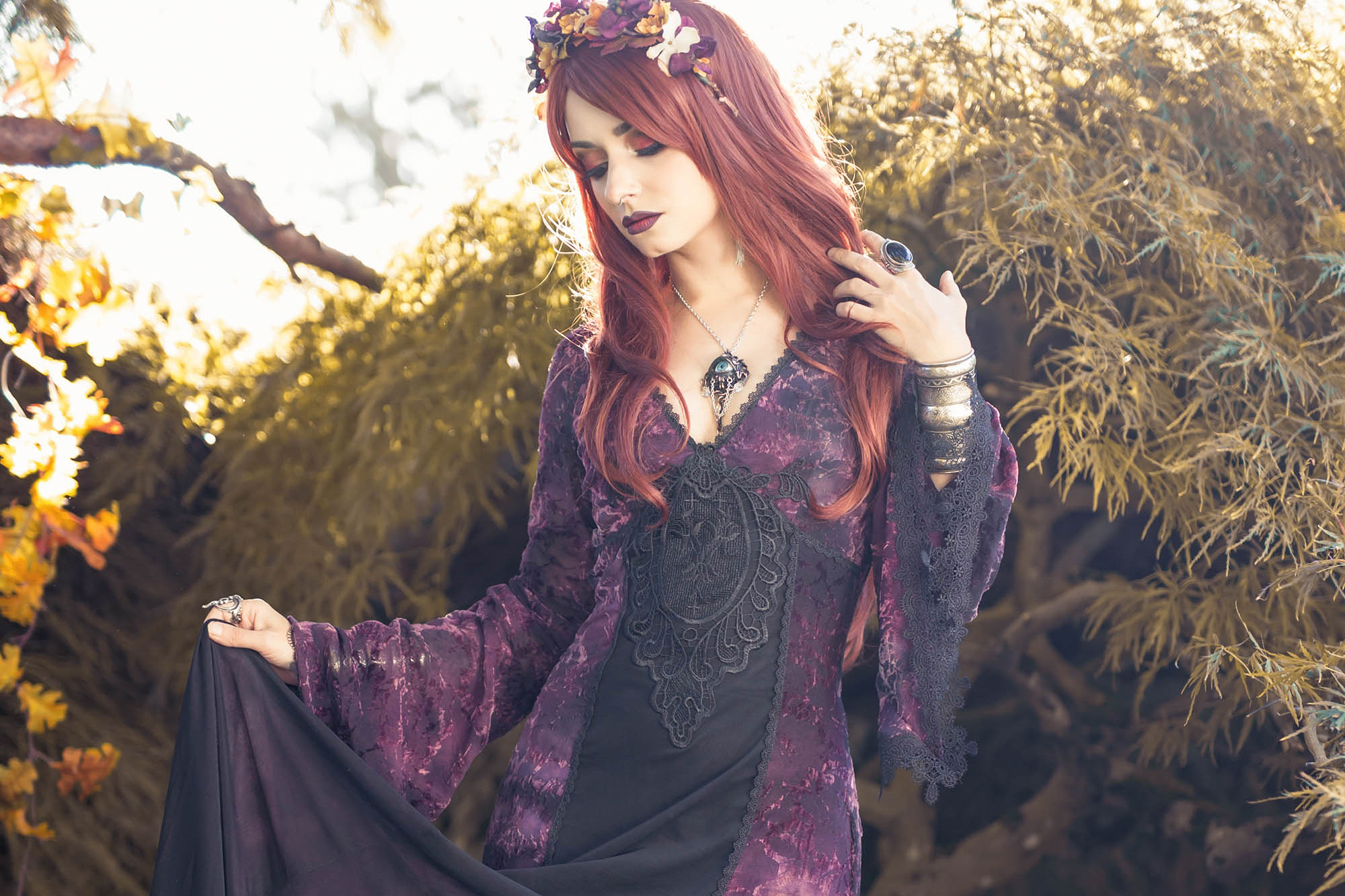 Forbidden Realm Equinoxblack-lace leaves lingerie autumn fall redhead nature outdoor gen-the-hobbit genevieve genthehobbit  Slide