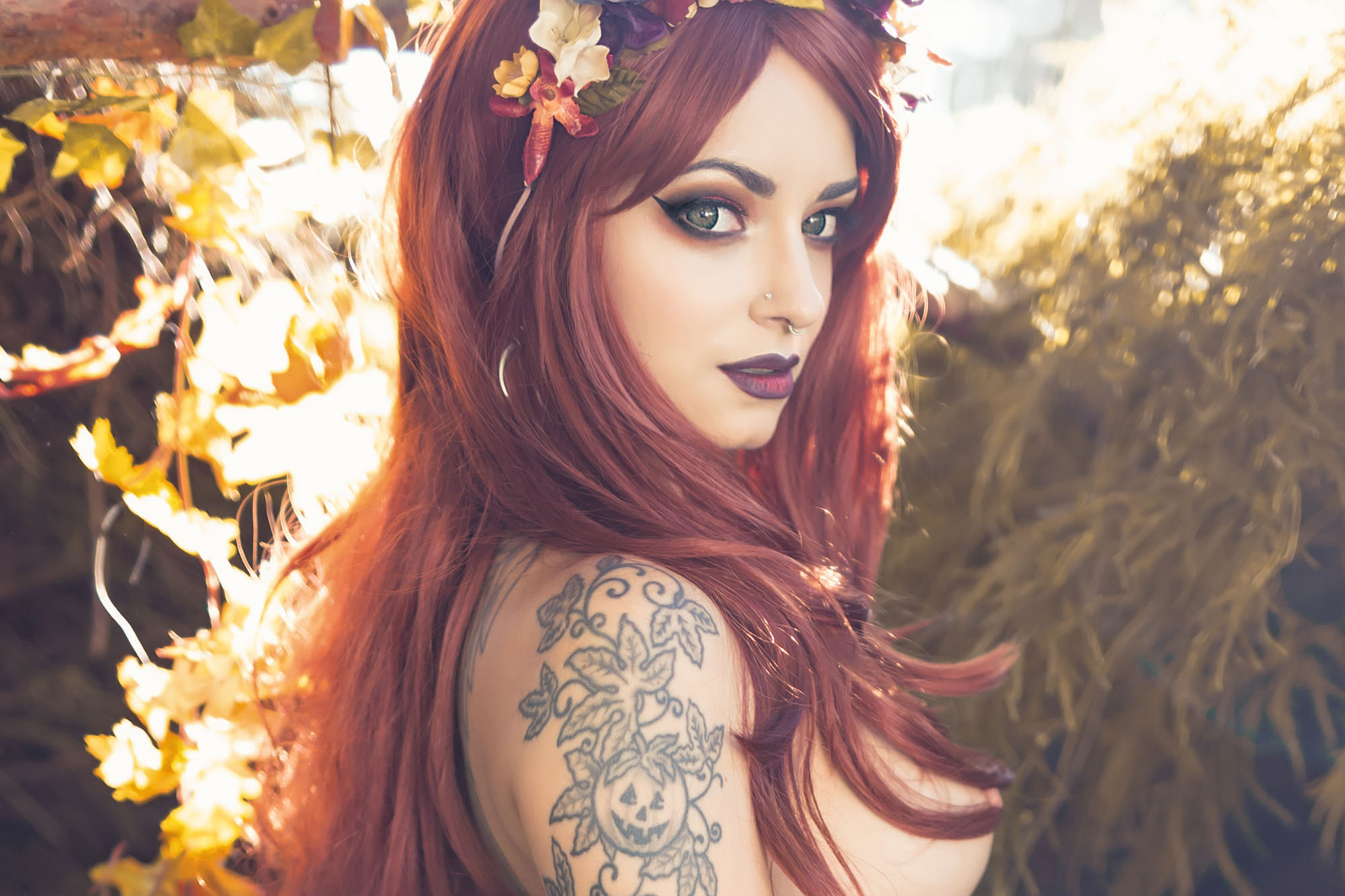 Forbidden Realm Equinoxblack-lace leaves lingerie autumn fall redhead nature outdoor gen-the-hobbit genevieve genthehobbit  Slide
