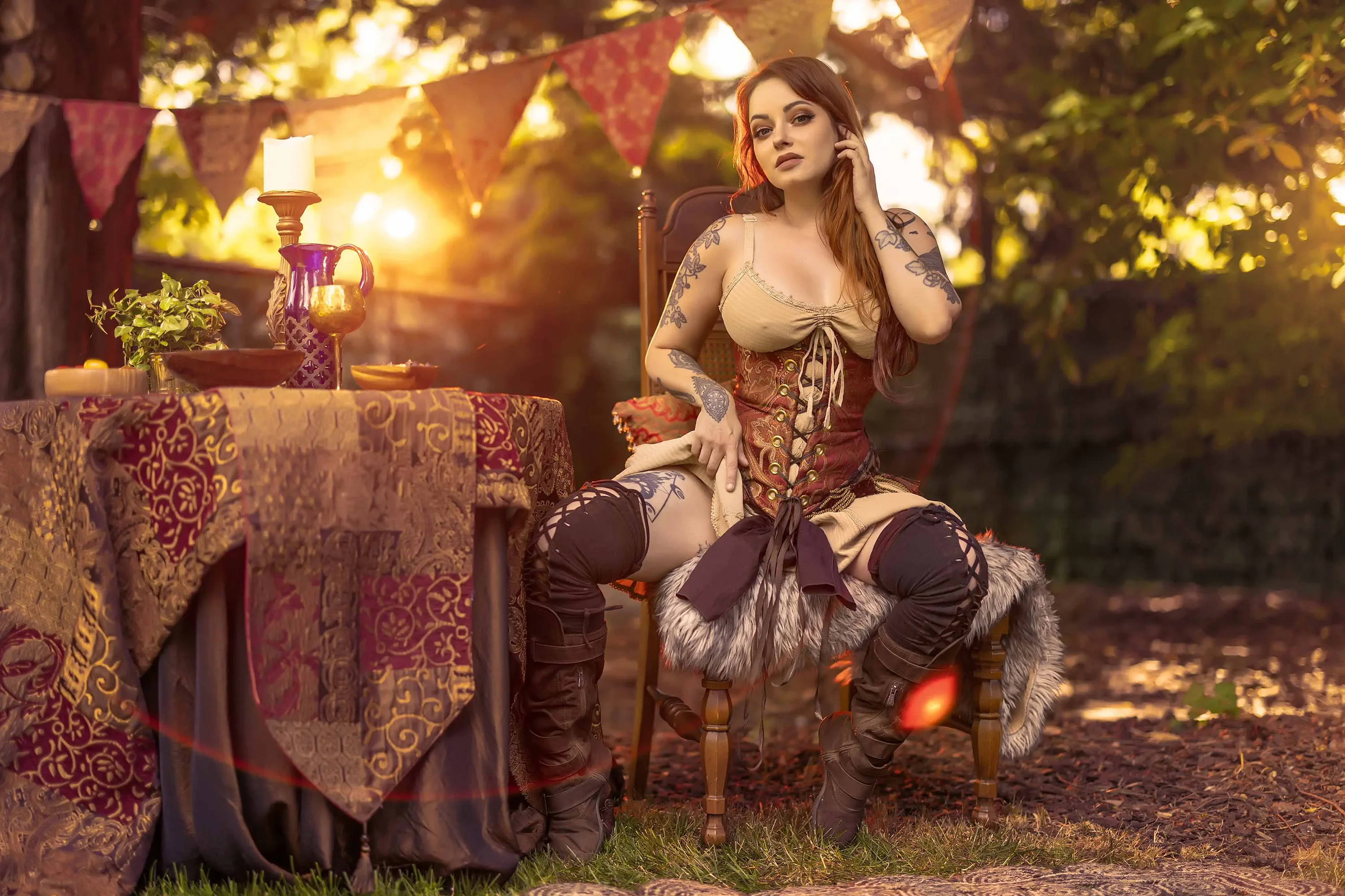 Forbidden Realm Faire Seasoncorset maiden redhead outdoor gen-the-hobbit genevieve genthehobbit fantasy medieval renaissance  Slide