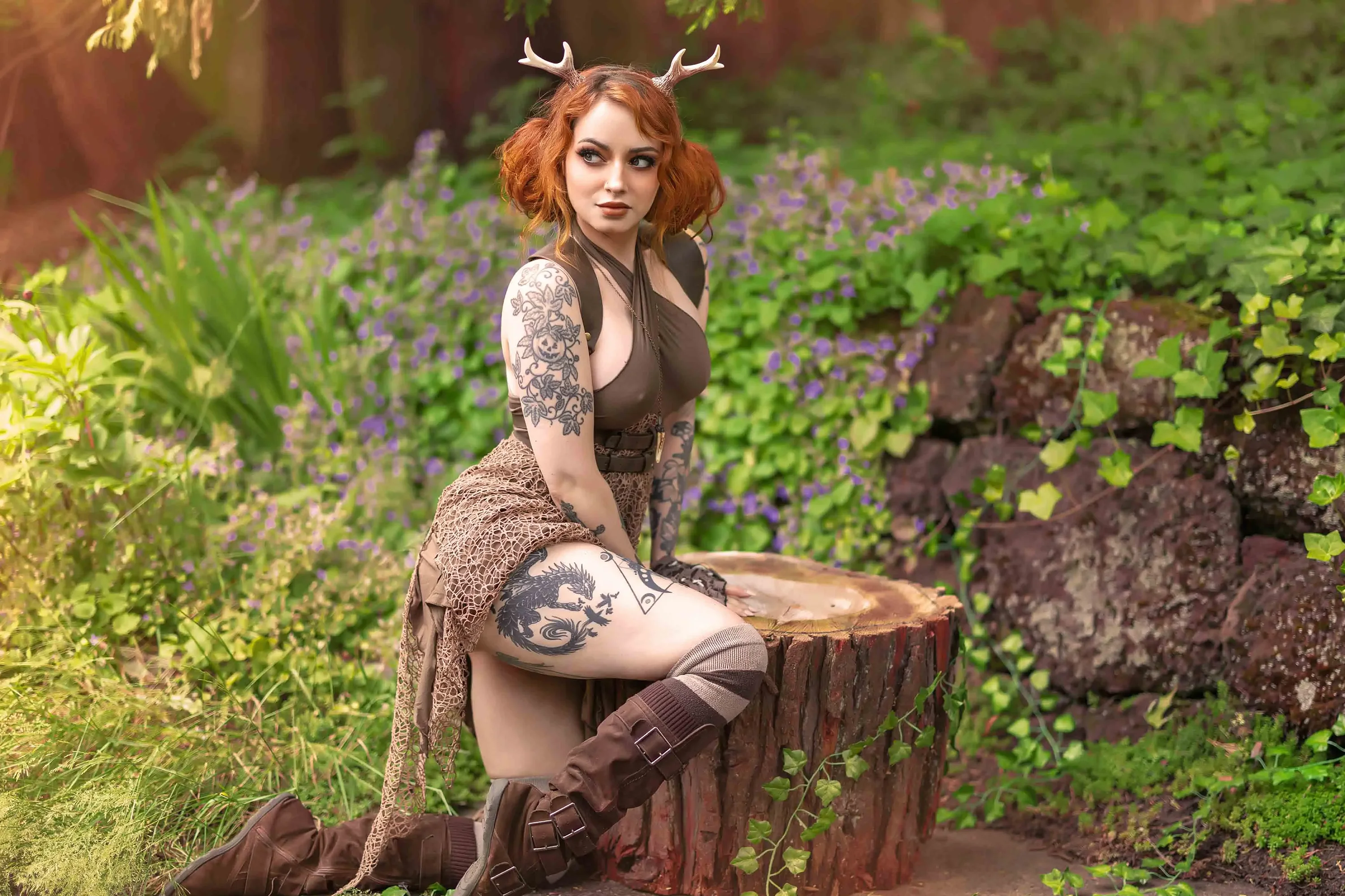 Forbidden Realm Faunaantlers boots leather redhead nature outdoor gen-the-hobbit genevieve genthehobbit stripes  Slide