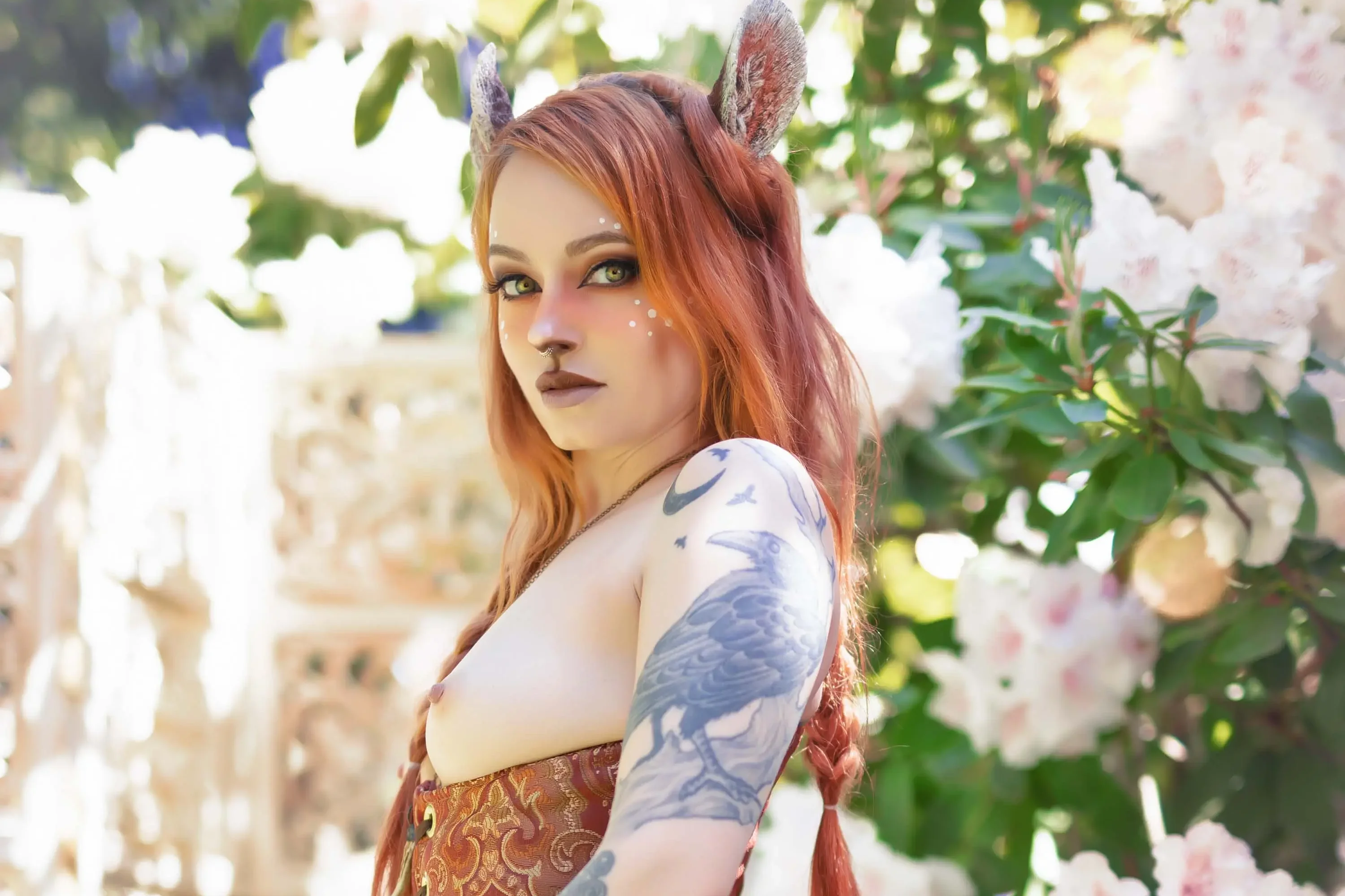 Forbidden Realm Fawncorset whimsical redhead nature outdoor gen-the-hobbit genevieve genthehobbit fantasy victorian  Slide