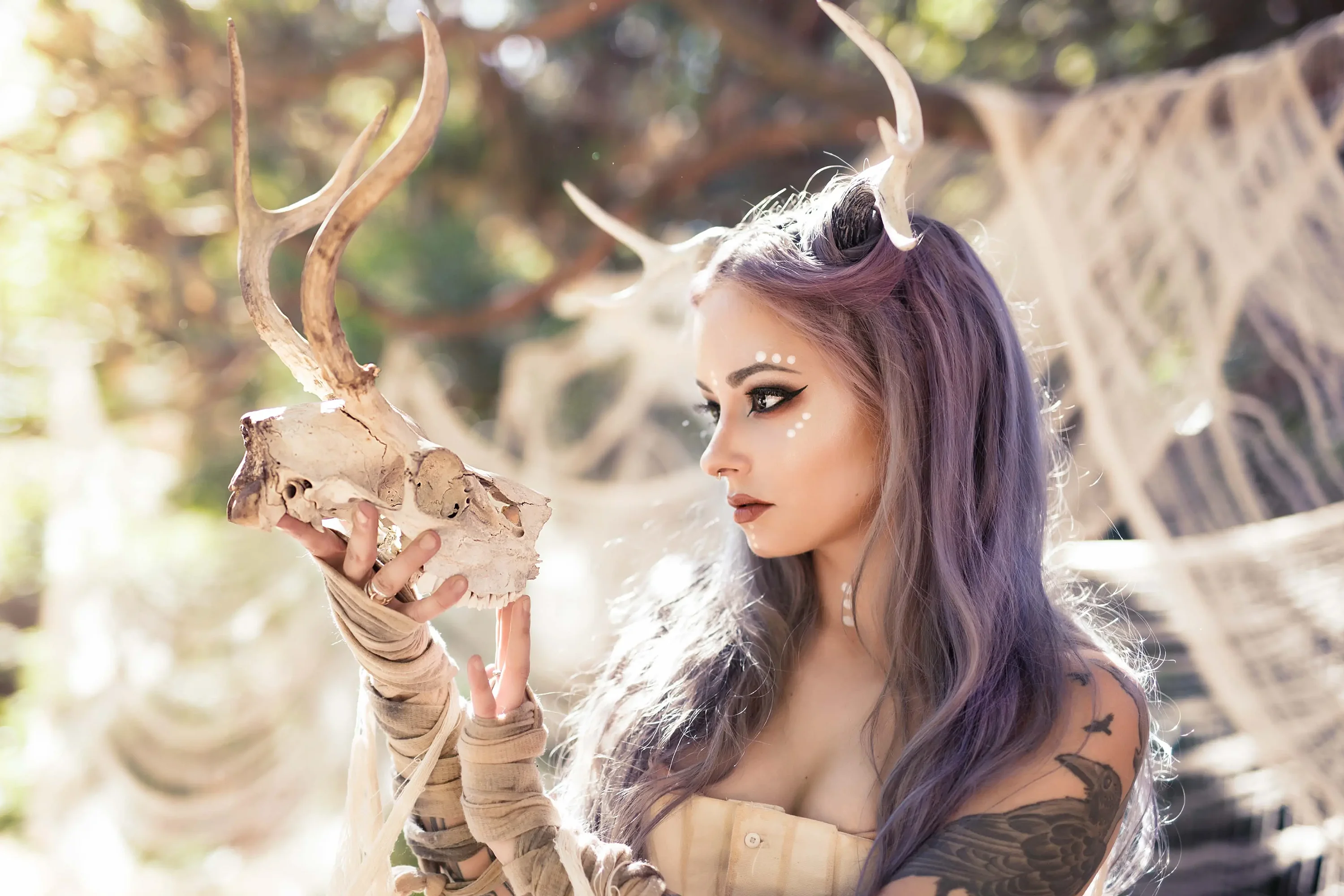 Forbidden Realm Forest Creatureantlers mythological-creature purple-hair forest nature outdoor gen-the-hobbit genevieve genthehobbit ethereal fantasy  Slide
