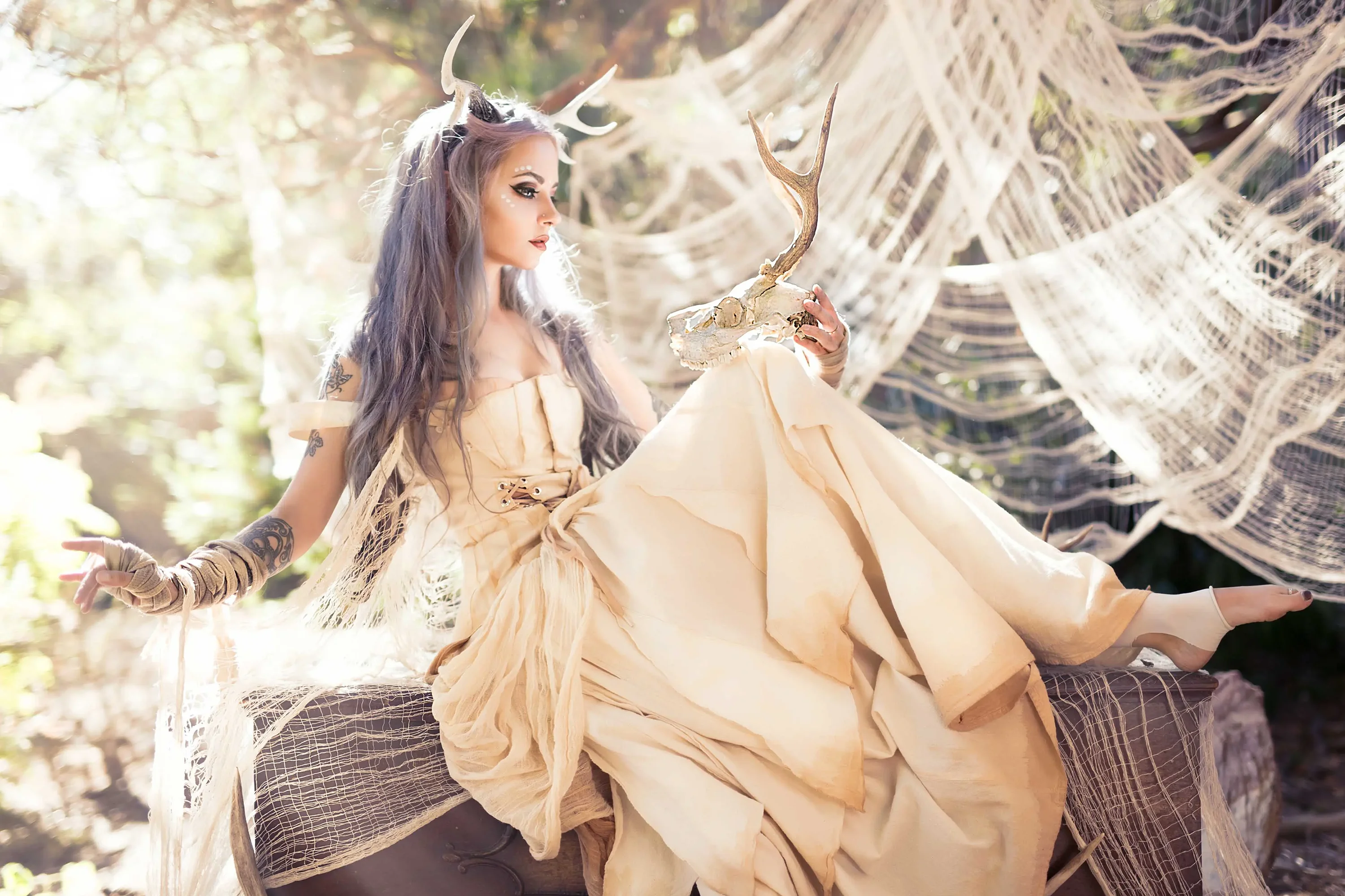Forbidden Realm Forest Creatureantlers mythological-creature purple-hair forest nature outdoor gen-the-hobbit genevieve genthehobbit ethereal fantasy  Slide