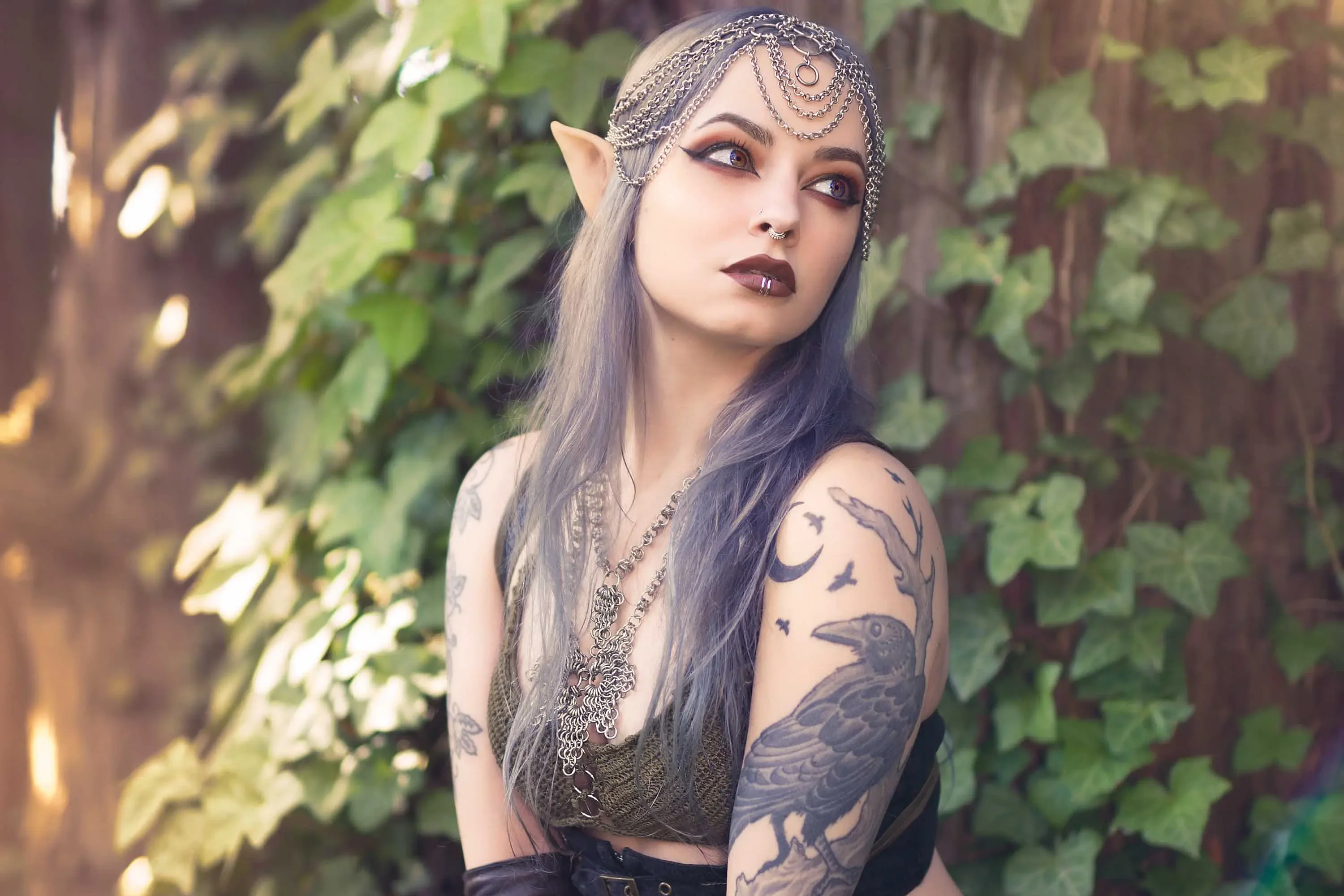 Forbidden Realm Forest Faeface-paint elf silver-hair forest nature outdoor gen-the-hobbit genevieve genthehobbit fantasy lotr skyrim tolkien tribal  Slide