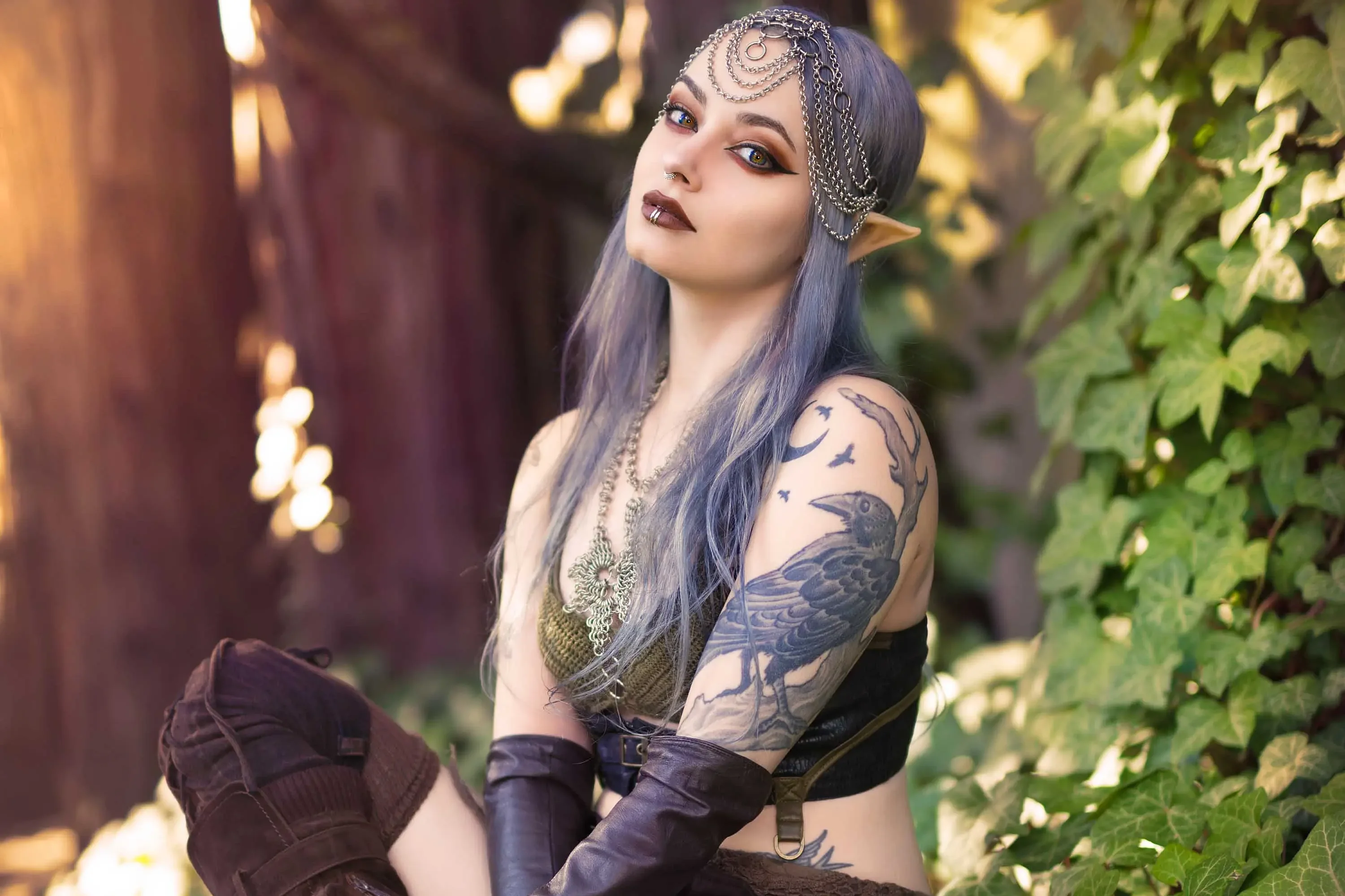 Forbidden Realm Forest Faeface-paint elf silver-hair forest nature outdoor gen-the-hobbit genevieve genthehobbit fantasy lotr skyrim tolkien tribal  Slide