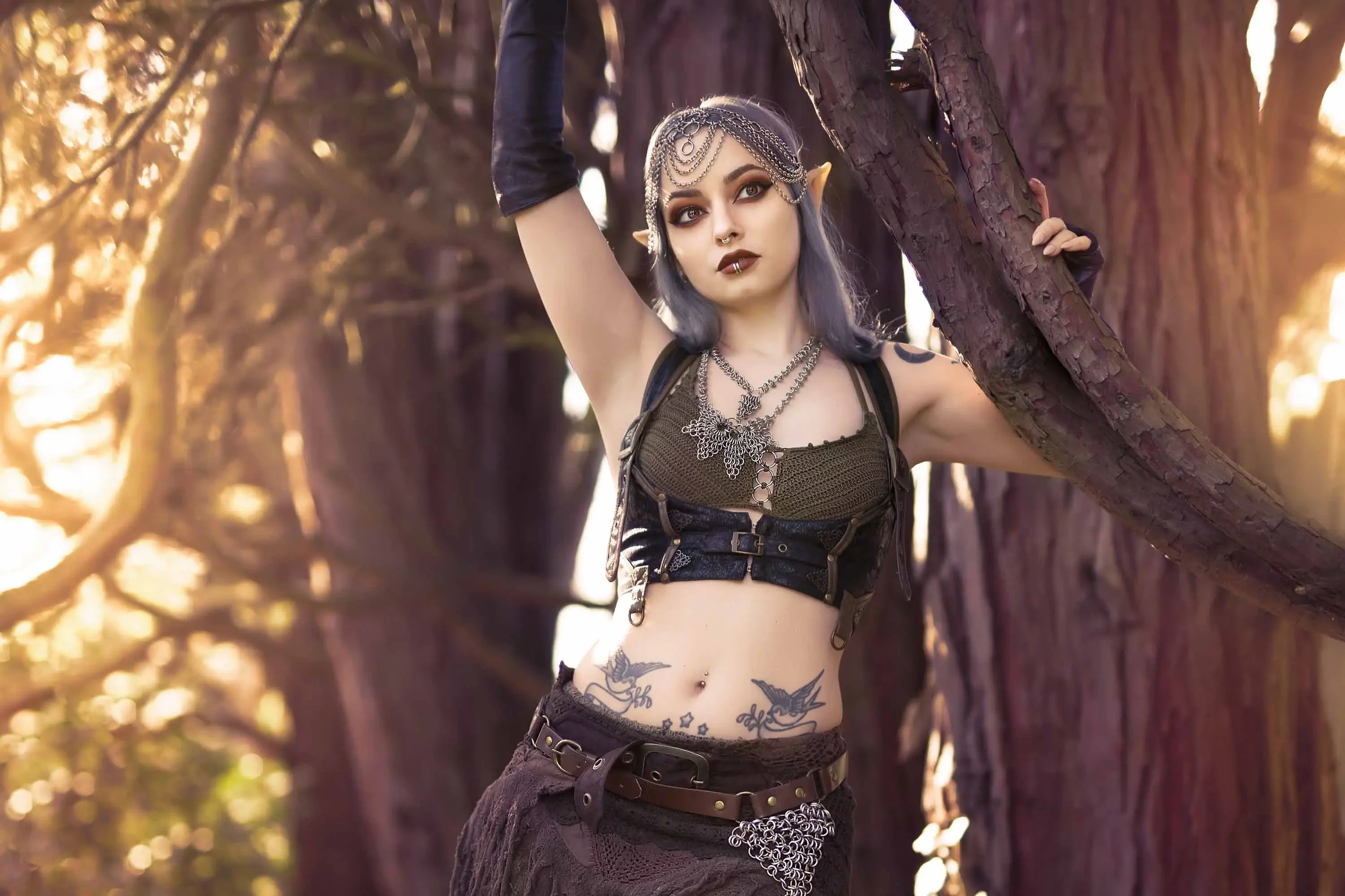 Forbidden Realm Forest Faeface-paint elf silver-hair forest nature outdoor gen-the-hobbit genevieve genthehobbit fantasy lotr skyrim tolkien tribal  Slide