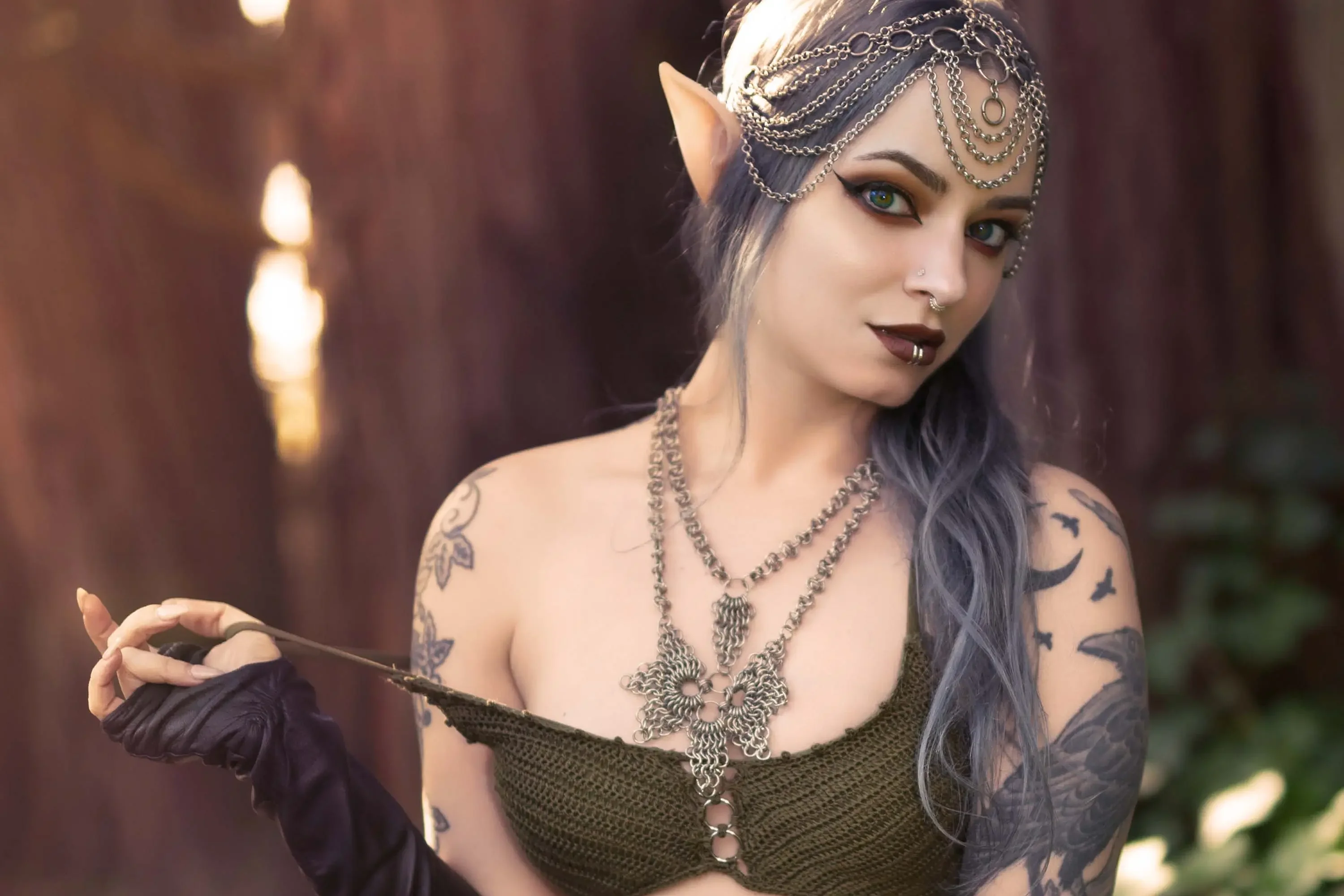 Forbidden Realm Forest Faeface-paint elf silver-hair forest nature outdoor gen-the-hobbit genevieve genthehobbit fantasy lotr skyrim tolkien tribal  Slide