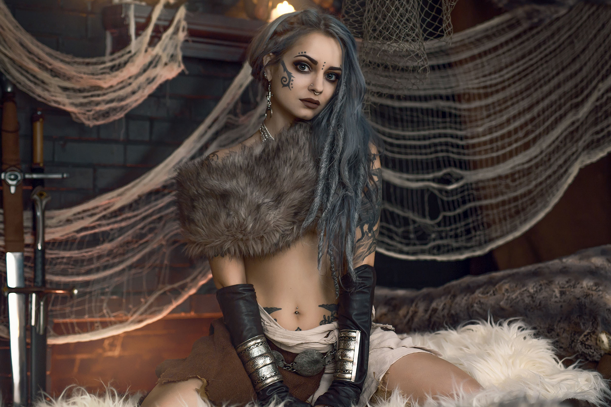 Forbidden Realm Forsworndreadlocks tattoo viking warrior silver-hair gen-the-hobbit genevieve genthehobbit medieval skyrim tribal  Slide