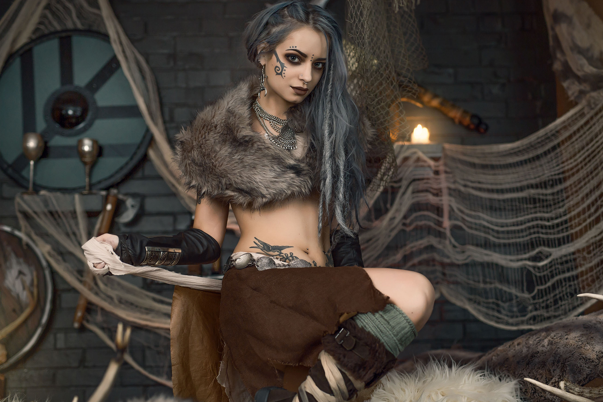 Forbidden Realm Forsworndreadlocks tattoo viking warrior silver-hair gen-the-hobbit genevieve genthehobbit medieval skyrim tribal  Slide