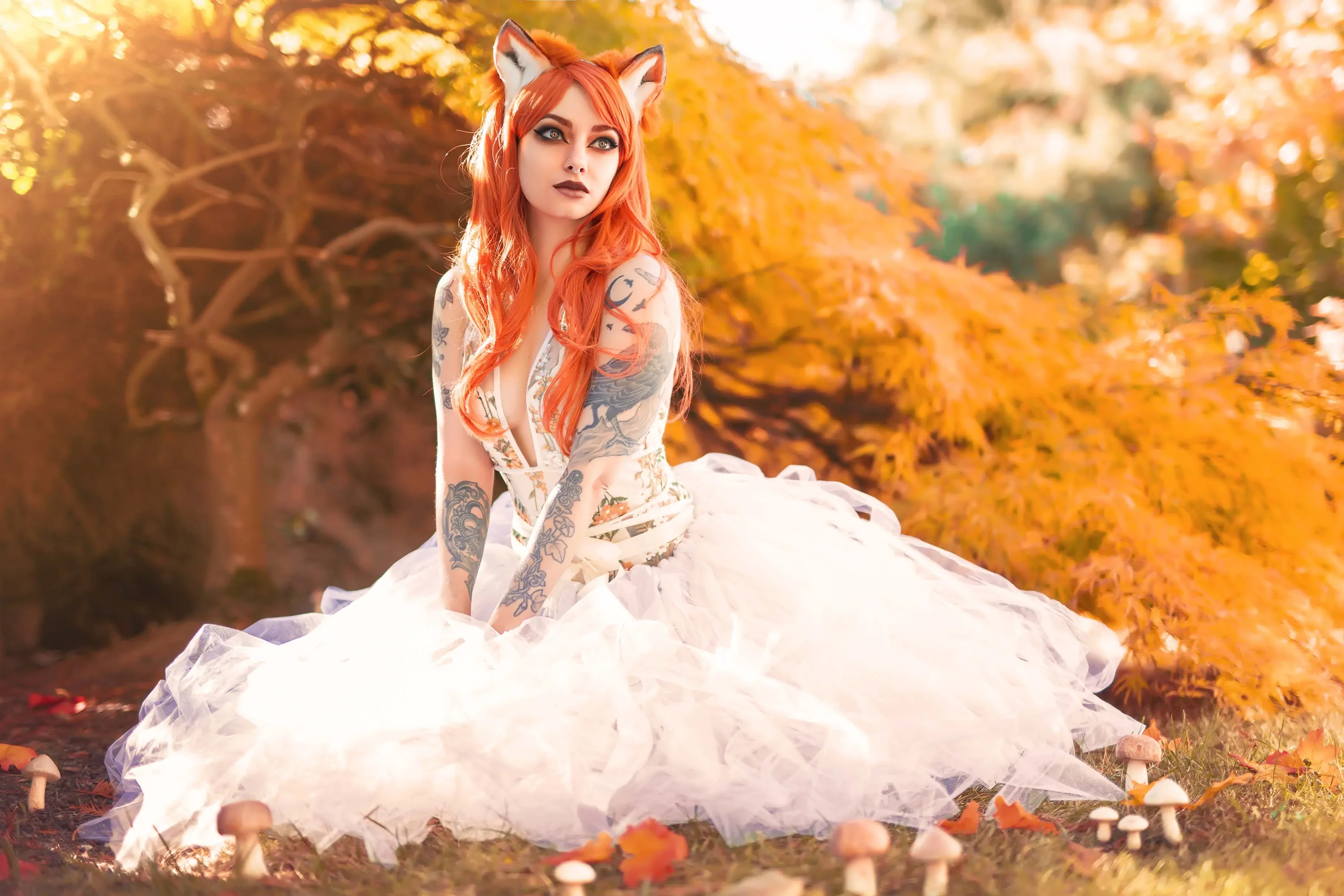 Forbidden Realm Ginger Foxlace leaves lingerie autumn whimsical redhead outdoor gen-the-hobbit genevieve genthehobbit feminine  Slide