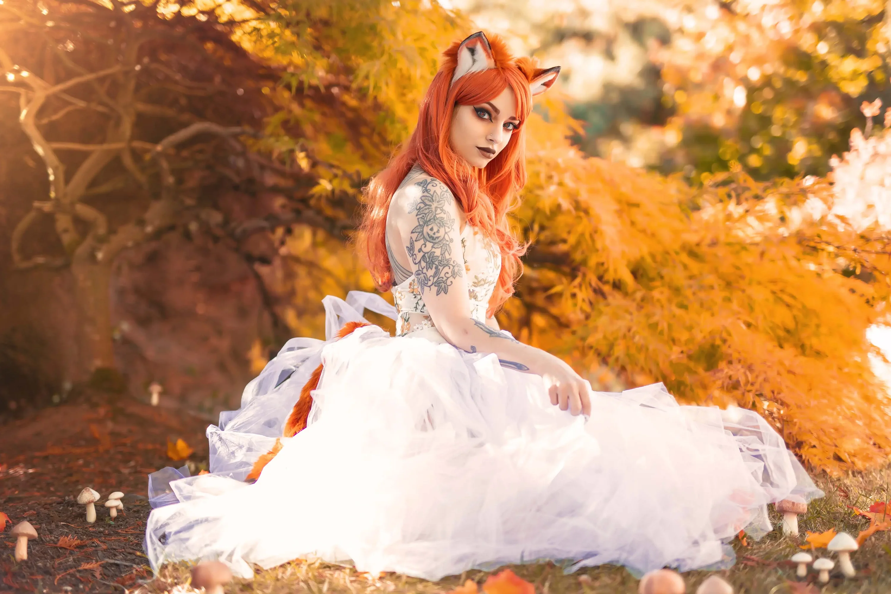 Forbidden Realm Ginger Foxlace leaves lingerie autumn whimsical redhead outdoor gen-the-hobbit genevieve genthehobbit feminine  Slide