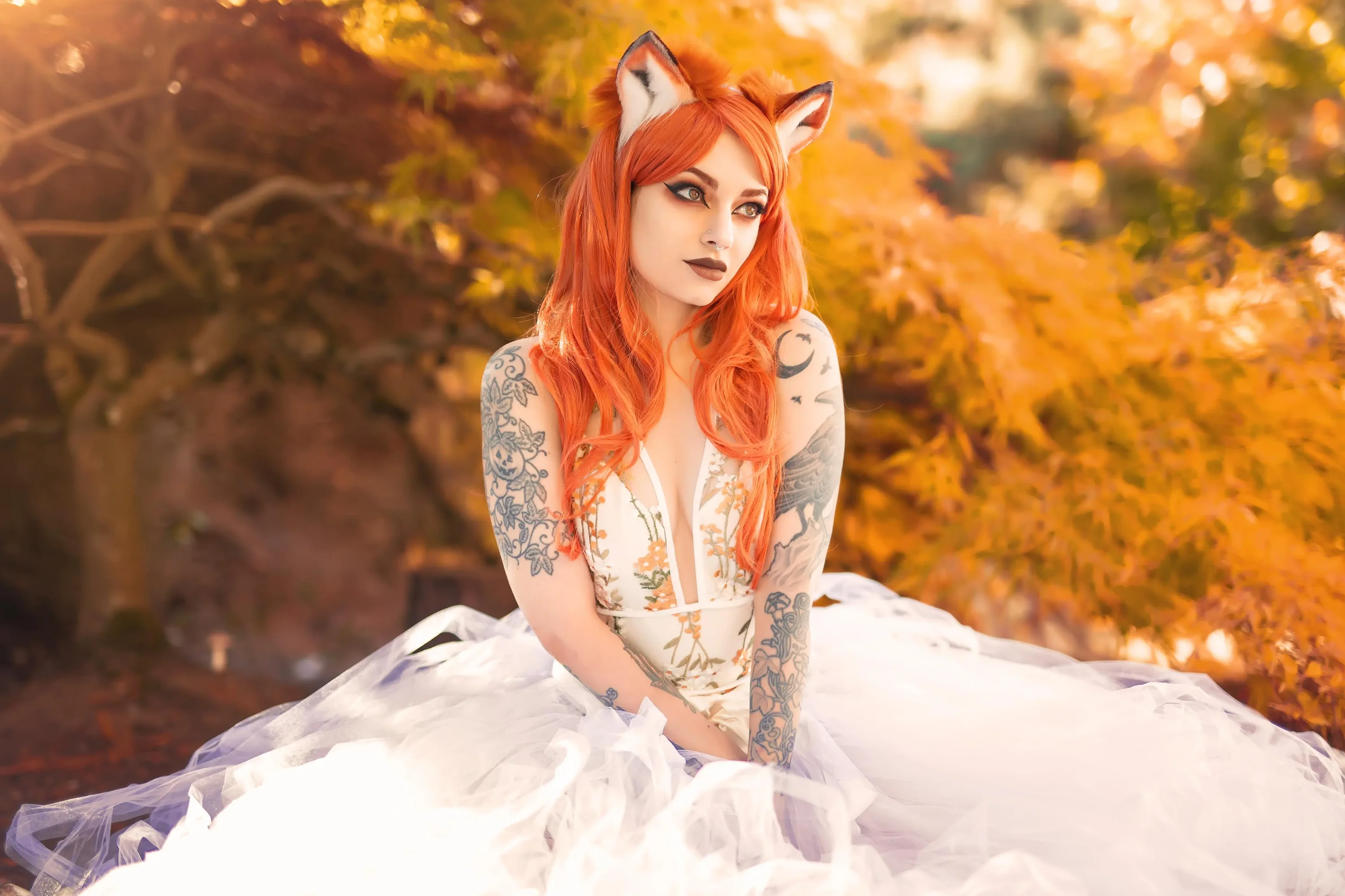 Forbidden Realm Ginger Foxlace leaves lingerie autumn whimsical redhead outdoor gen-the-hobbit genevieve genthehobbit feminine  Slide