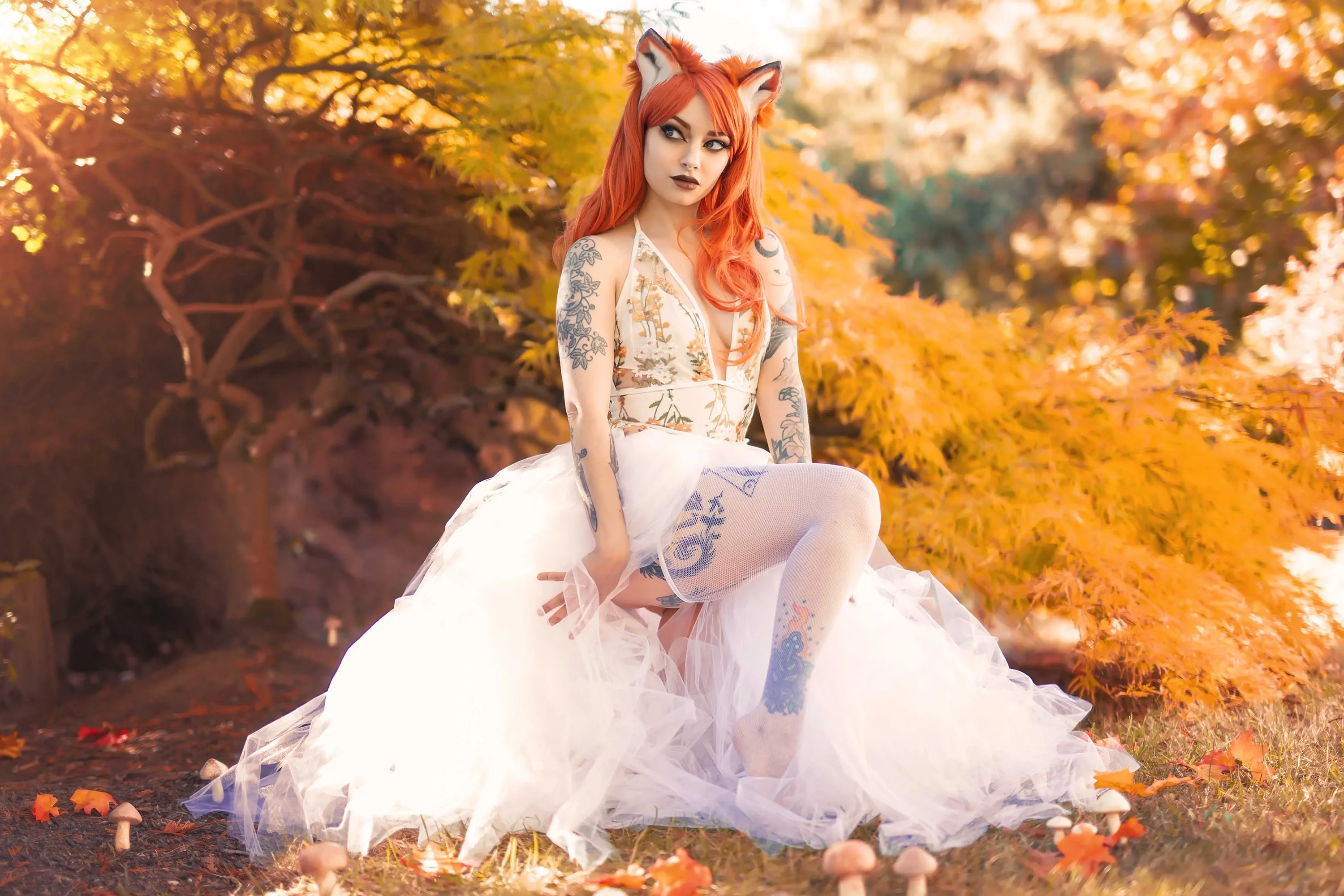 Forbidden Realm Ginger Foxlace leaves lingerie autumn whimsical redhead outdoor gen-the-hobbit genevieve genthehobbit feminine  Slide