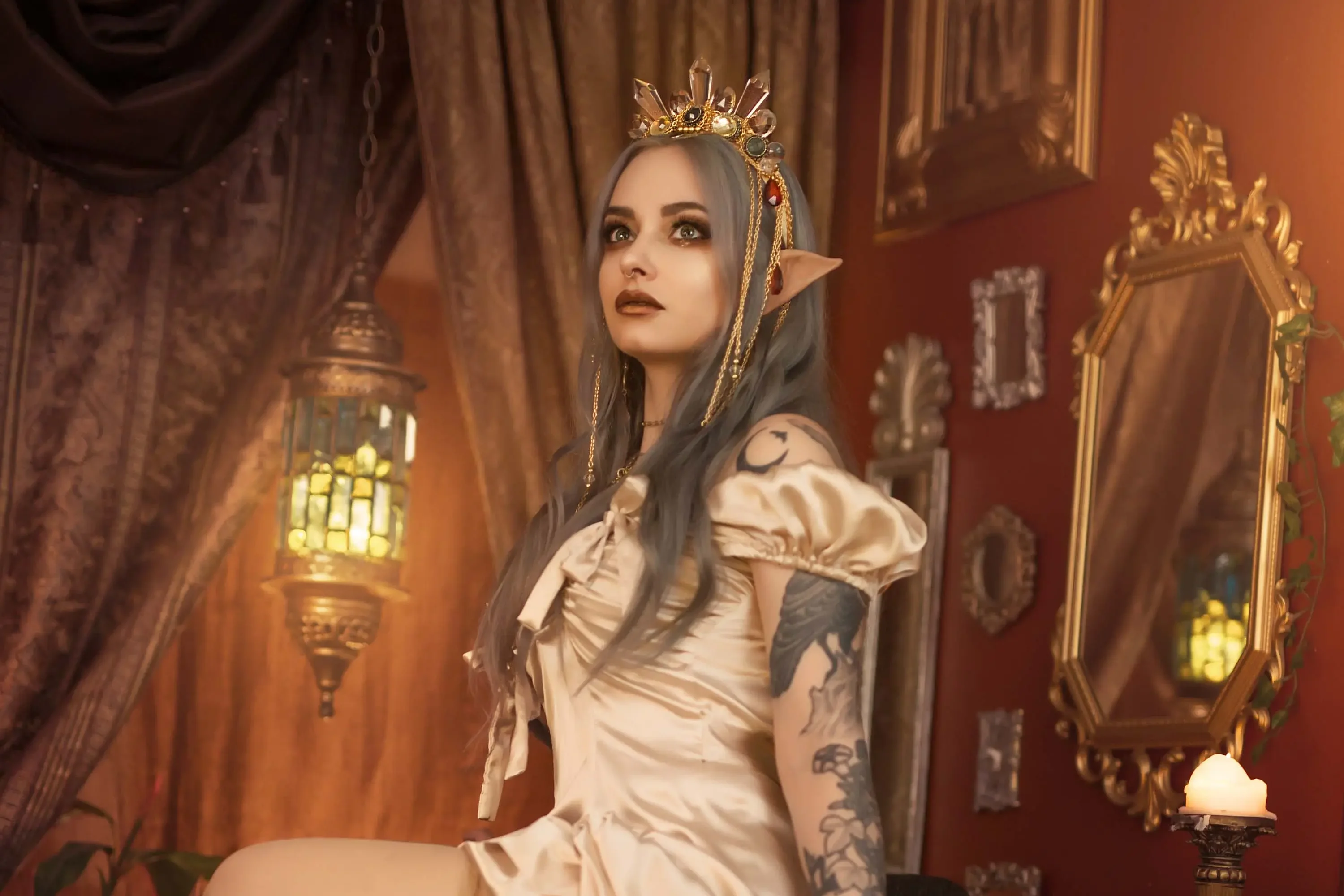Forbidden Realm Glimmercandles elf-ears lingerie stockings elf dreamy blue-hair gen-the-hobbit genevieve genthehobbit ethereal feminine  Slide