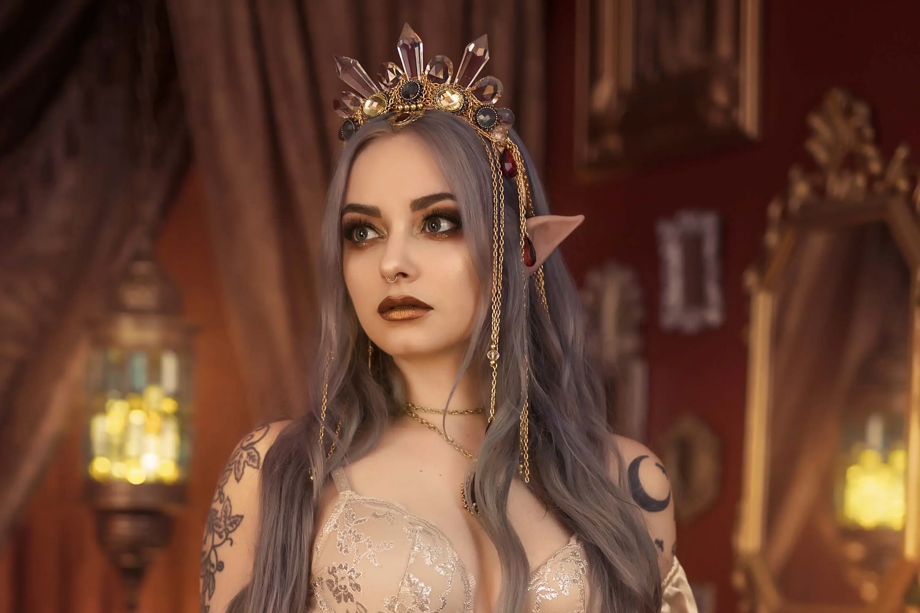 Forbidden Realm Glimmercandles elf-ears lingerie stockings elf dreamy blue-hair gen-the-hobbit genevieve genthehobbit ethereal feminine  Slide