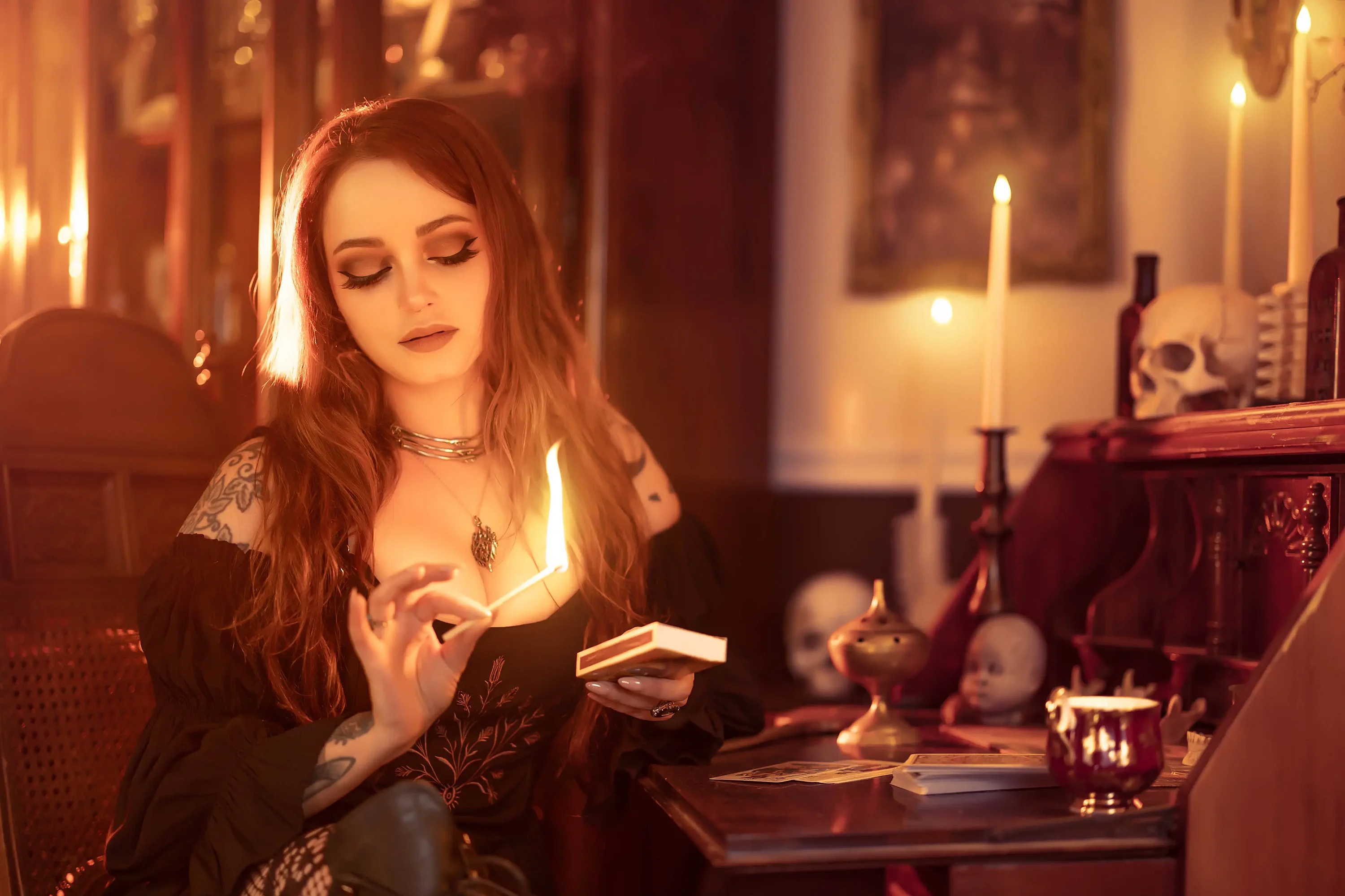 Forbidden Realm Golden Hourboots candles fishnets dreamy redhead gen-the-hobbit genevieve genthehobbit exotic gothic occult  Slide