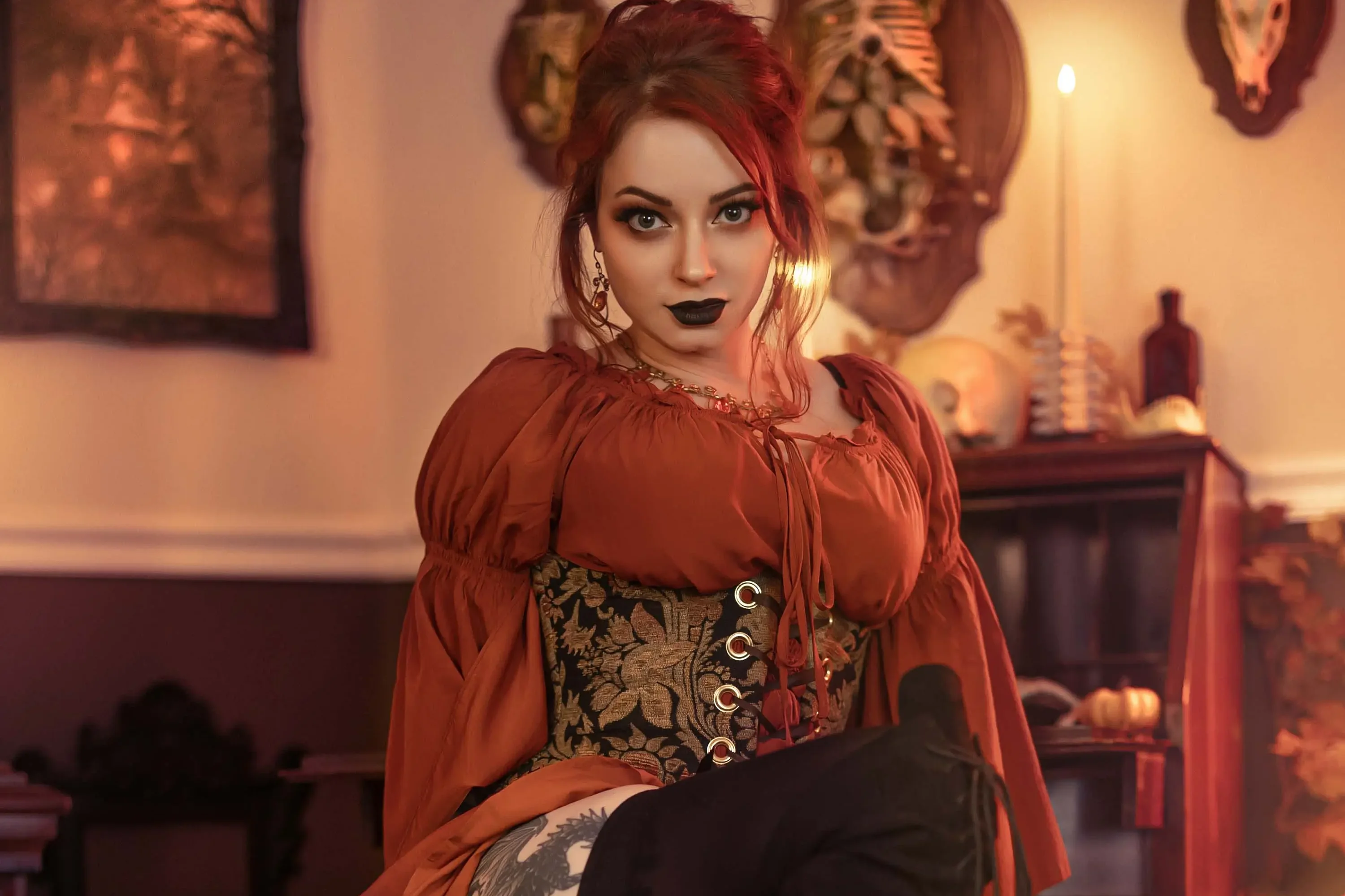 Forbidden Realm Gothiquecorset lingerie holiday redhead halloween gen-the-hobbit genevieve genthehobbit goth vintage  Slide