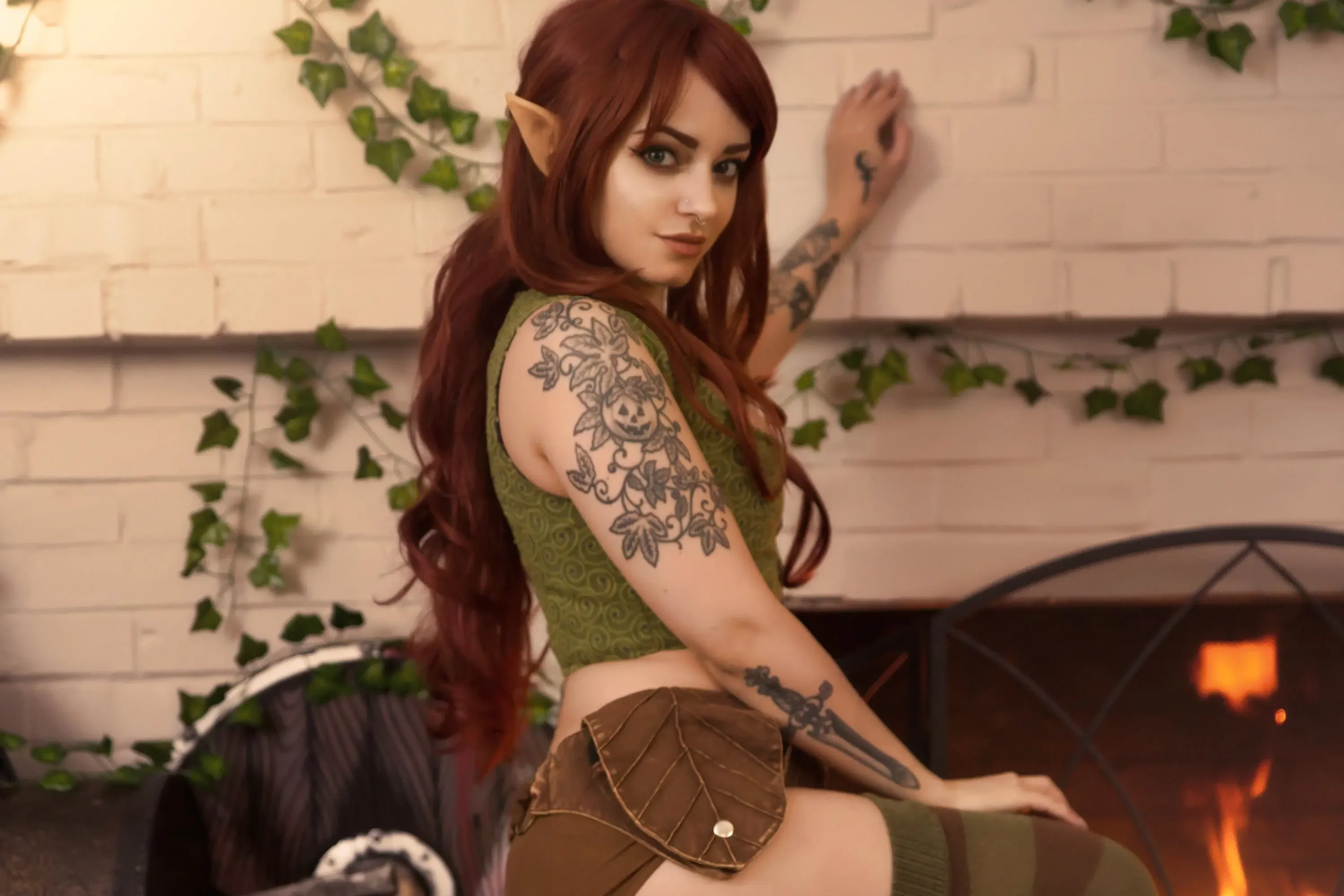 Forbidden Realm Hearthfireknee-socks elf redhead gen-the-hobbit genevieve genthehobbit fantasy feminine stripes  Slide