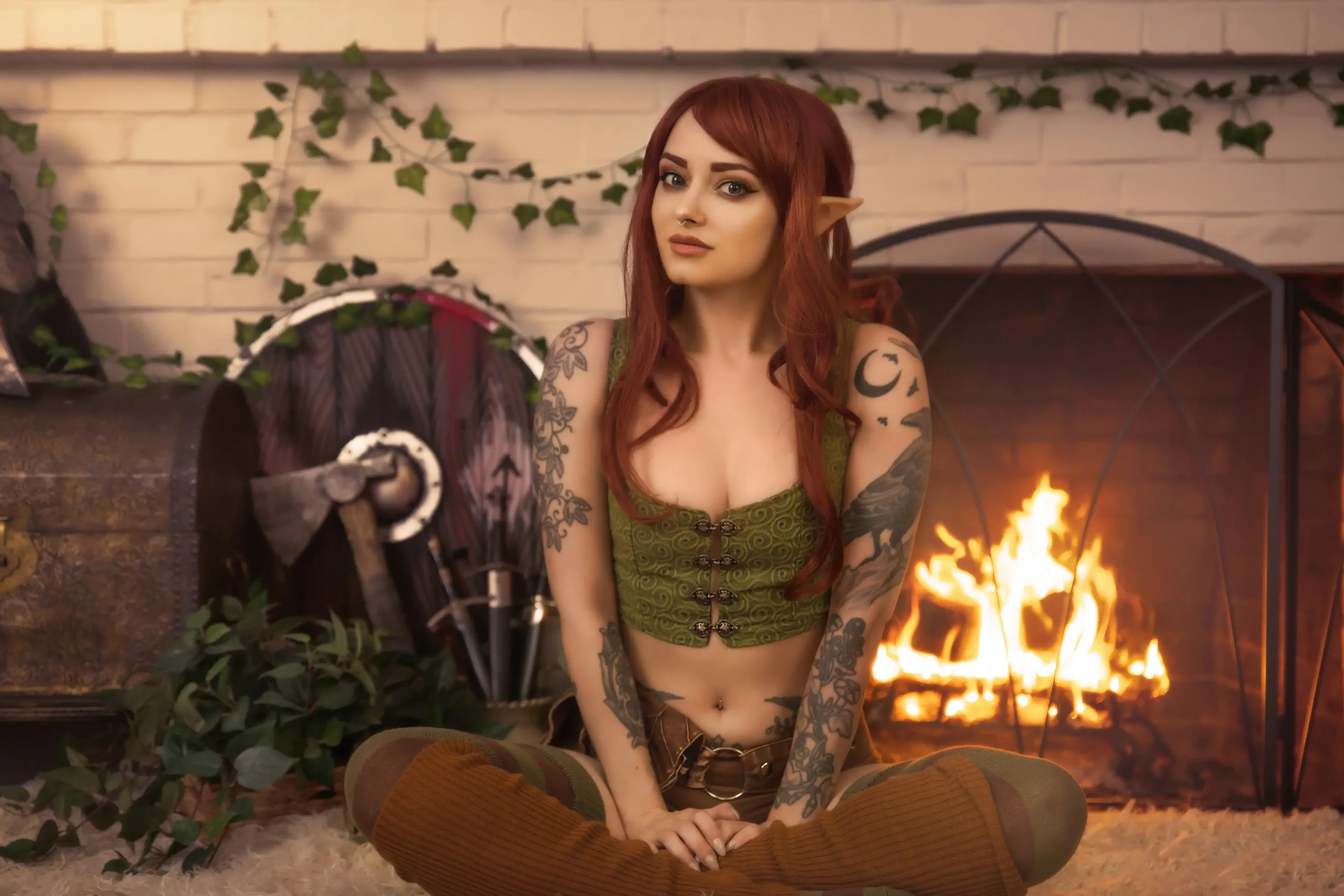 Forbidden Realm Hearthfireknee-socks elf redhead gen-the-hobbit genevieve genthehobbit fantasy feminine stripes  Slide