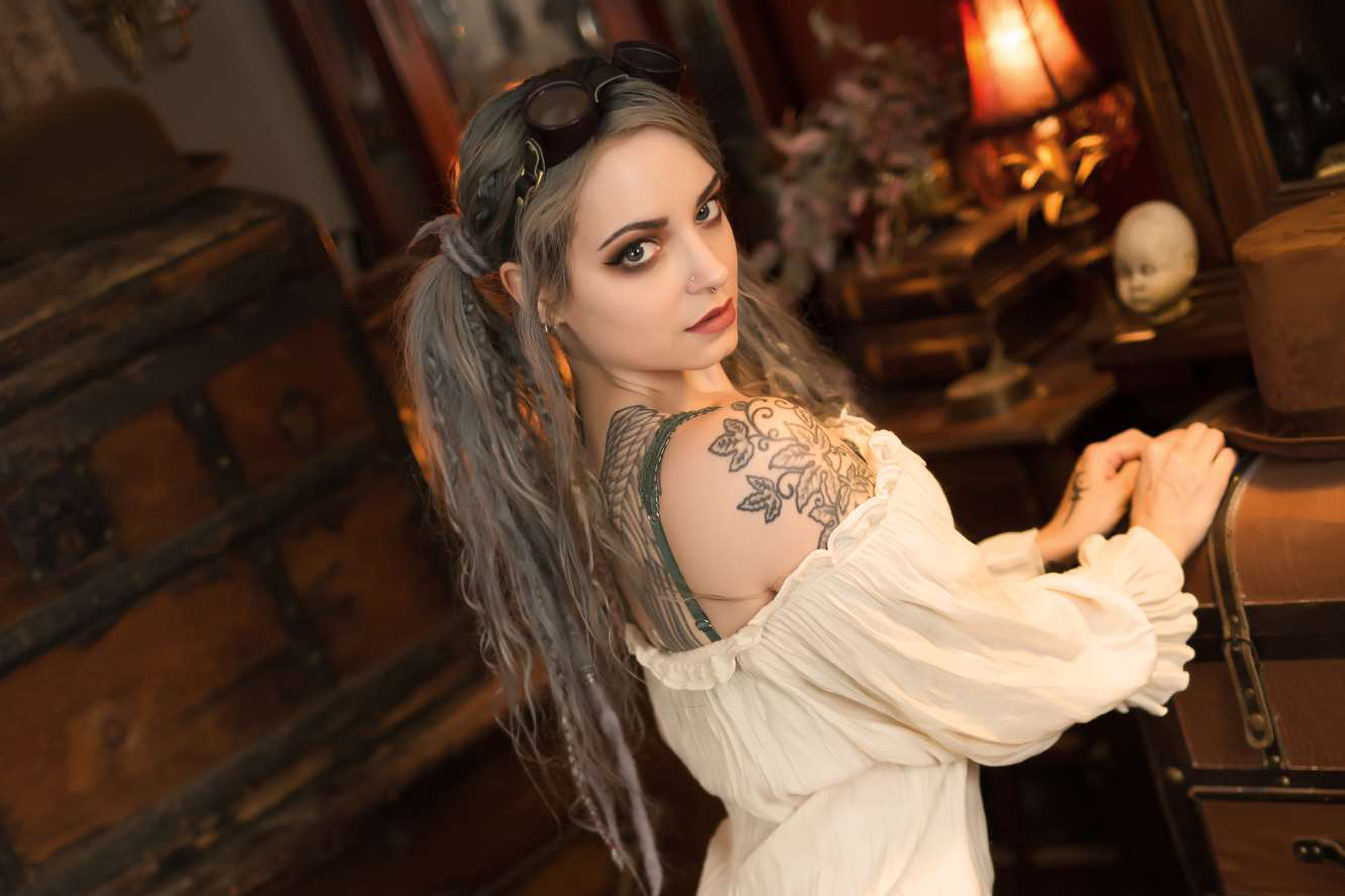 Forbidden Realm Heirloomcorset curio-cabinets goggles leather gen-the-hobbit genevieve genthehobbit steampunk victorian vintage  Slide