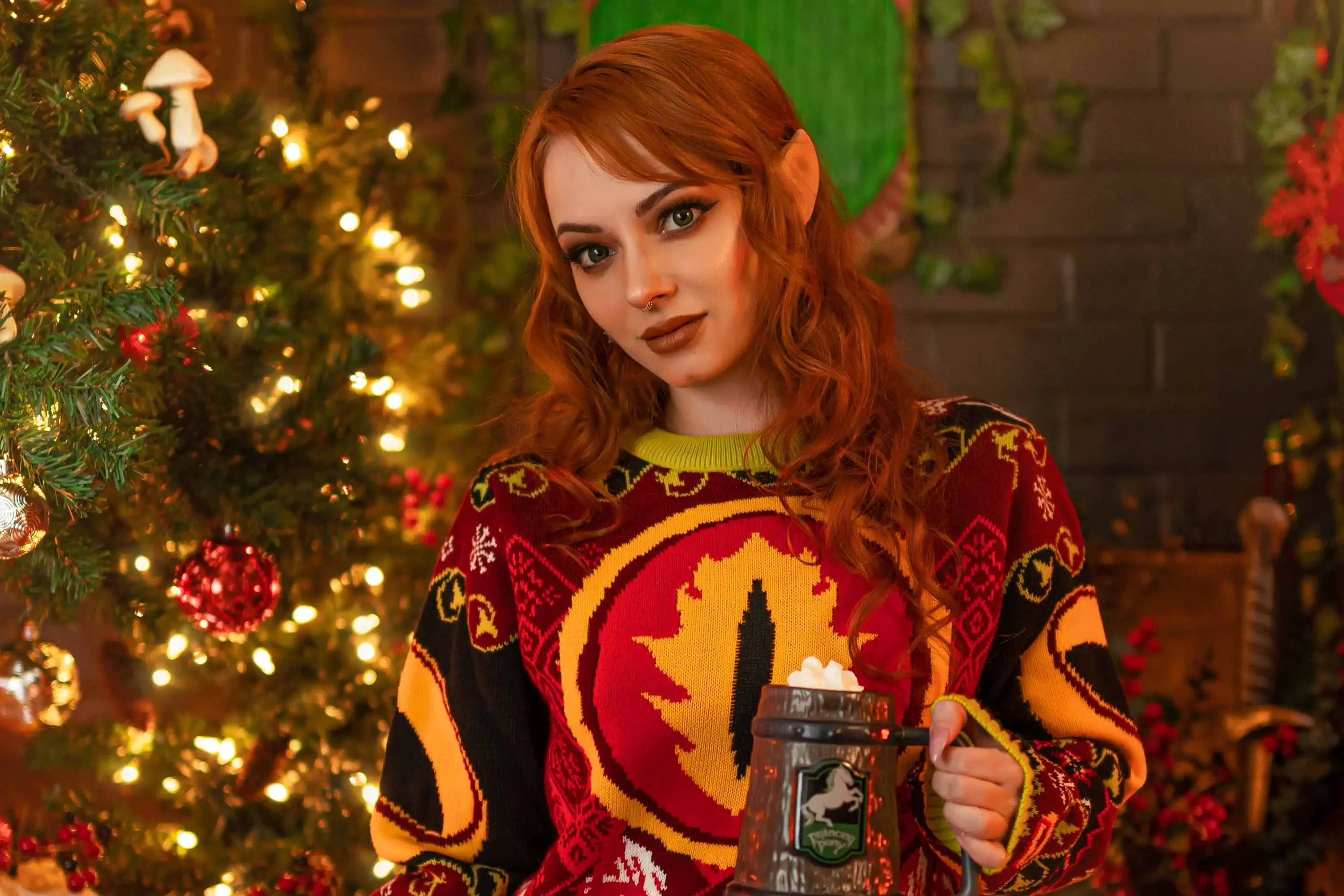 Forbidden Realm Hobbit Holidaysknee-socks hobbit casual holiday redhead christmas gen-the-hobbit genevieve genthehobbit cozy lotr  Slide