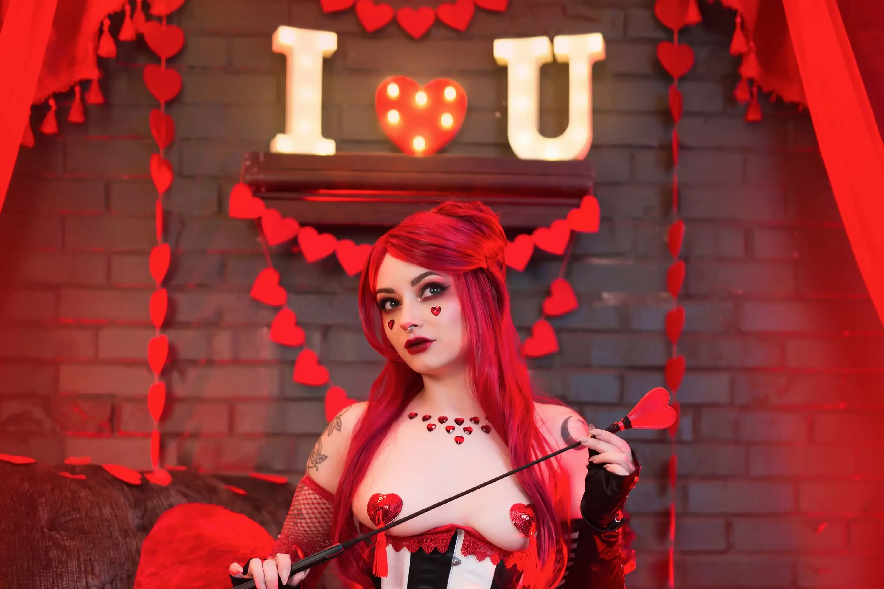 Forbidden Realm I Heart Youcorset fishnets red-lips holiday sweet whimsical redhead gen-the-hobbit genevieve genthehobbit stripes  Slide