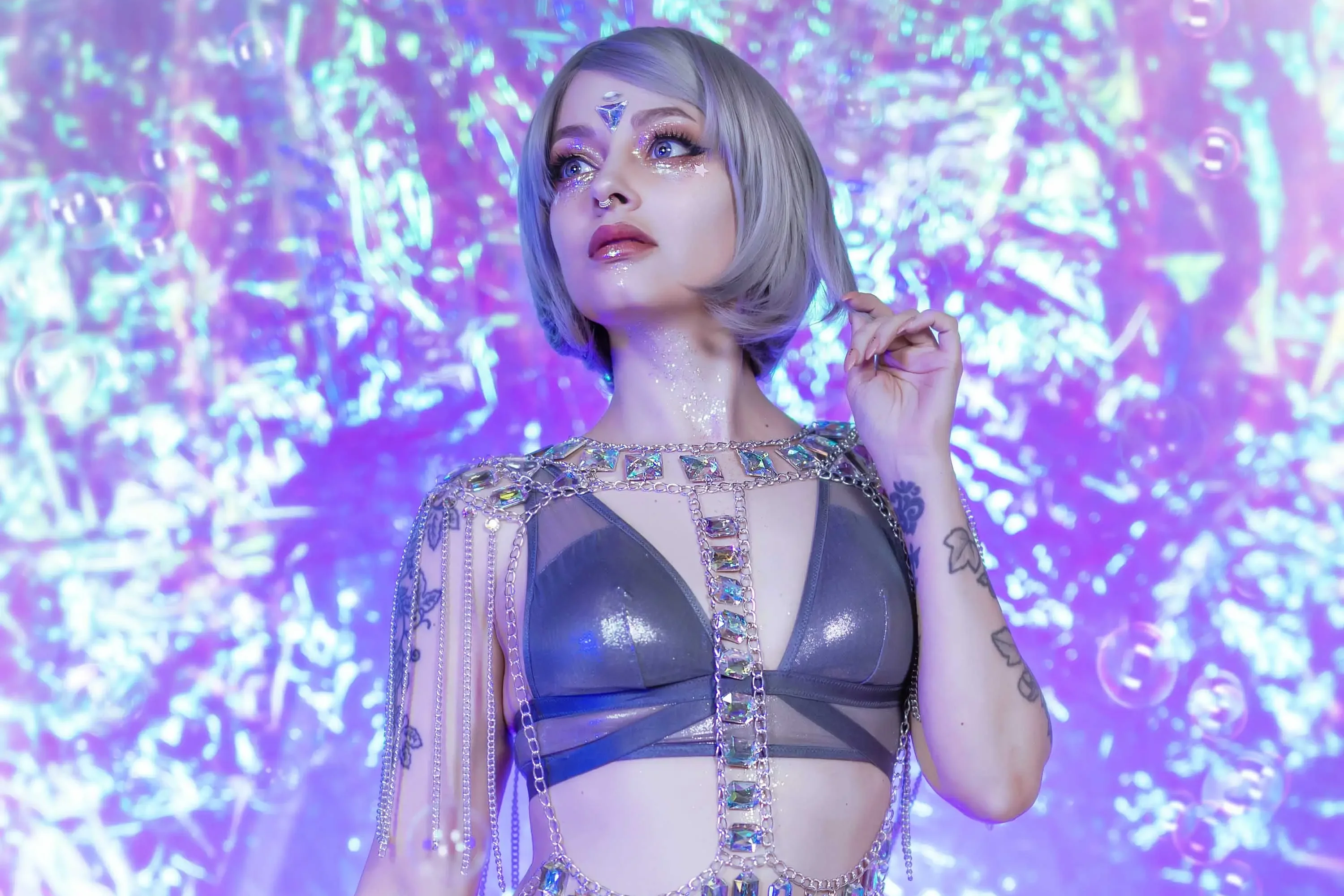 Forbidden Realm Iridescentbody-chain bubbles jewels dreamy pastel whimsical silver-hair gen-the-hobbit genevieve genthehobbit sparkle  Slide