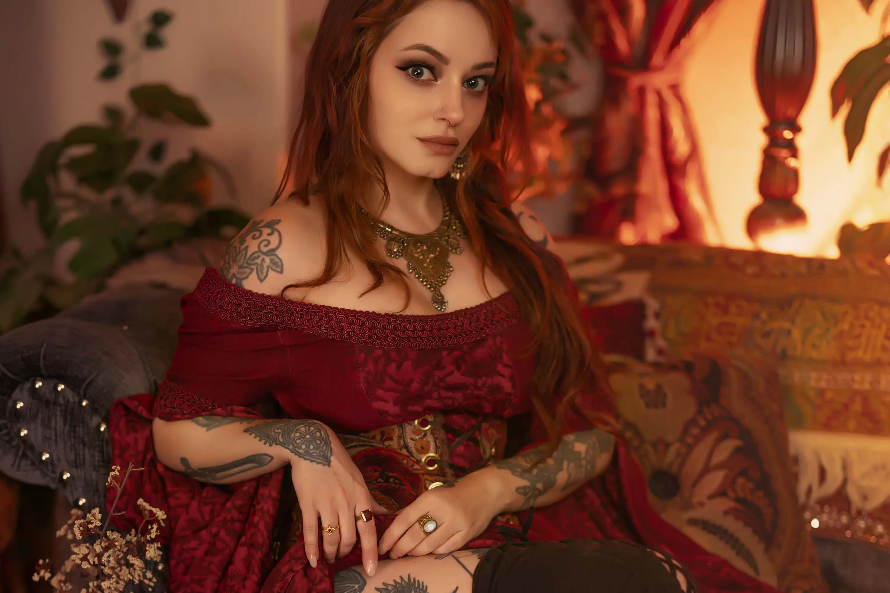Forbidden Realm Lady Carminecorset knee-socks maiden redhead gen-the-hobbit genevieve genthehobbit renaissance  Slide