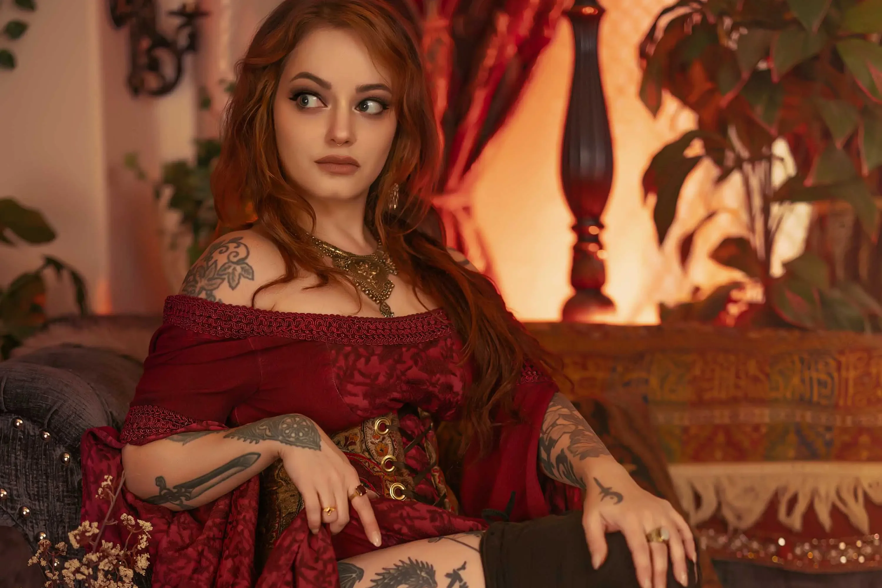 Forbidden Realm Lady Carminecorset knee-socks maiden redhead gen-the-hobbit genevieve genthehobbit renaissance  Slide