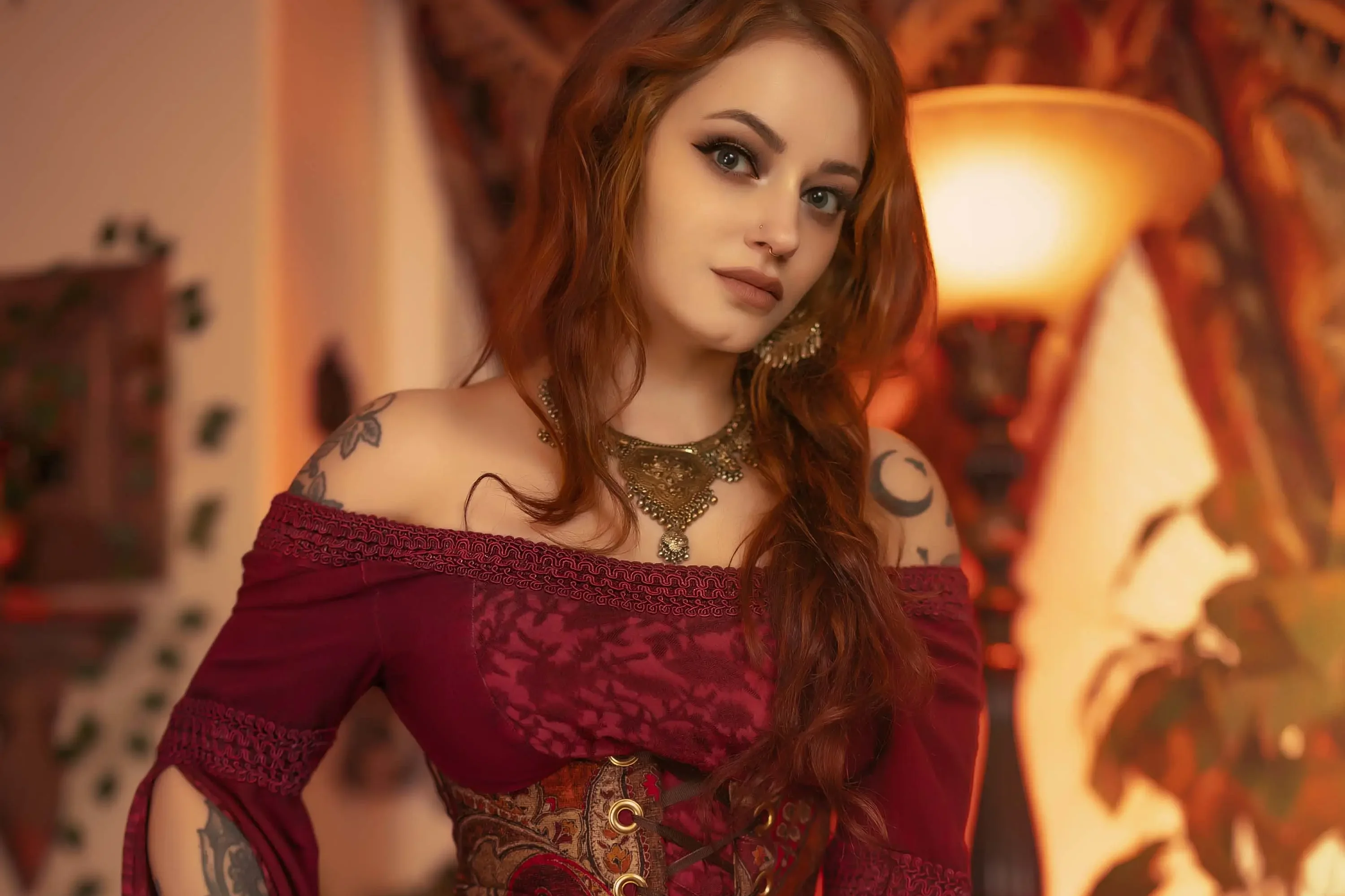 Forbidden Realm Lady Carminecorset knee-socks maiden redhead gen-the-hobbit genevieve genthehobbit renaissance  Slide