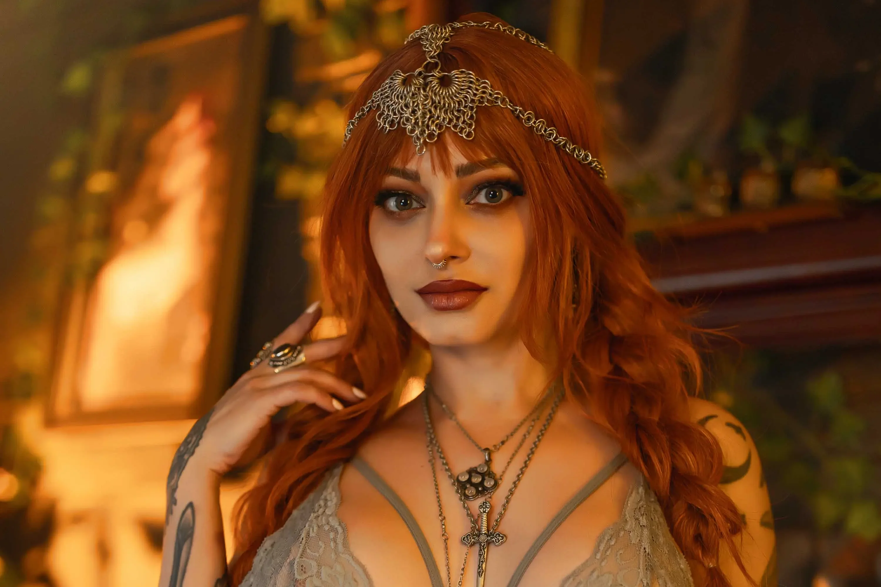 Forbidden Realm Lady Of The Courtbody-chain corset stockings maiden dreamy redhead gen-the-hobbit genevieve genthehobbit renaissance  Slide