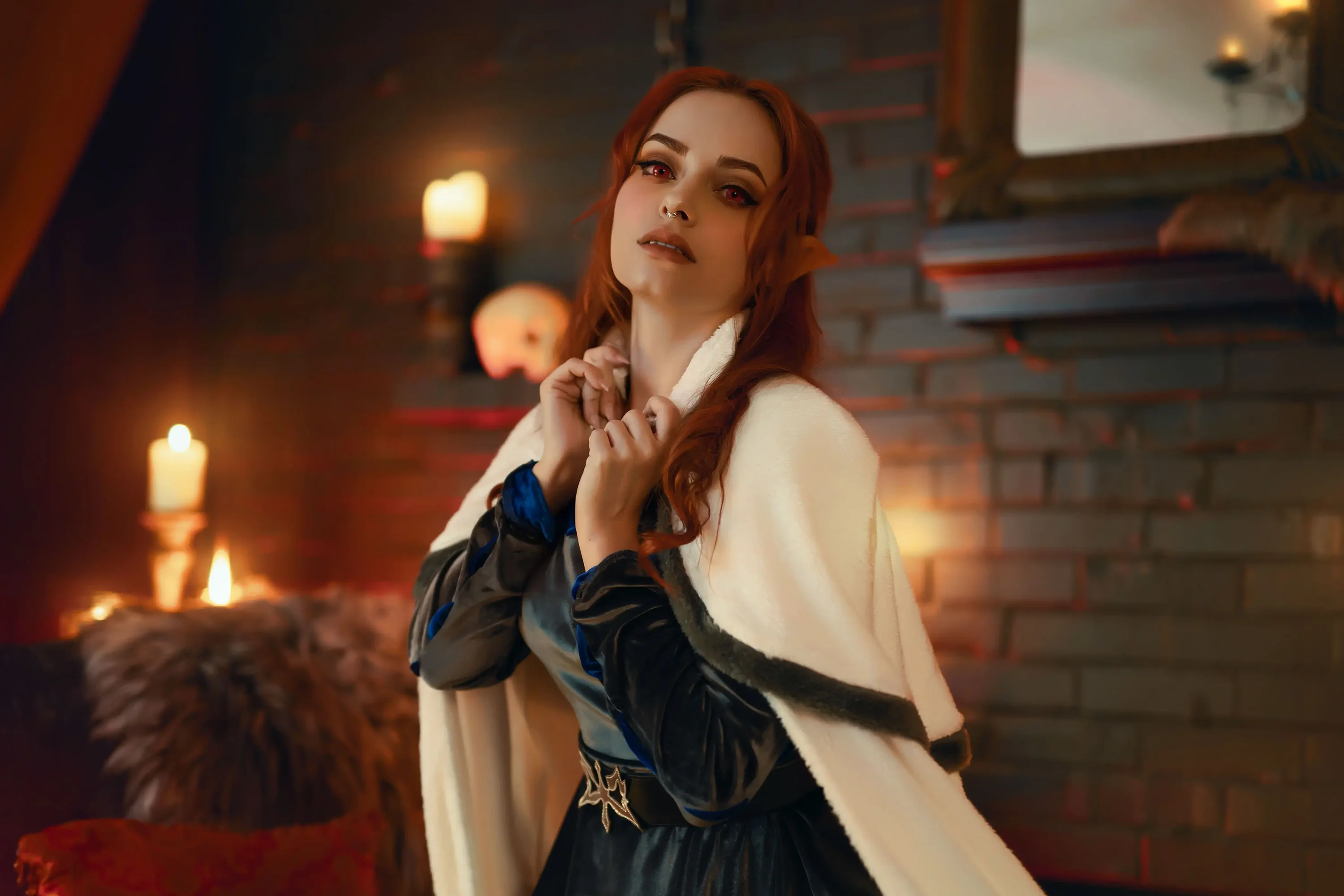 Forbidden Realm Lenoreelf-ears lingerie red-eyes stockings vampire redhead gen-the-hobbit genevieve genthehobbit anime cosplay fantasy  Slide