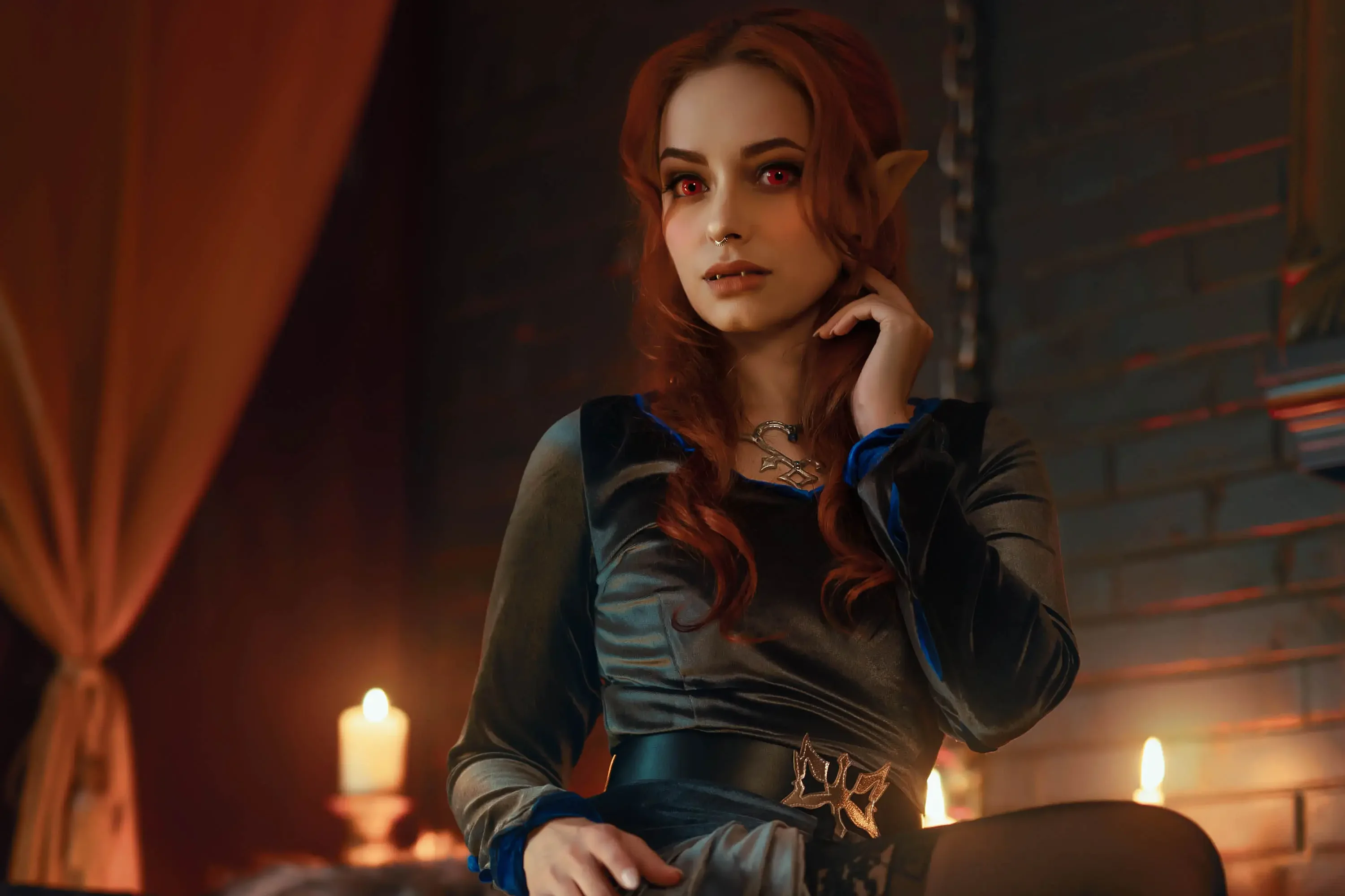 Forbidden Realm Lenoreelf-ears lingerie red-eyes stockings vampire redhead gen-the-hobbit genevieve genthehobbit anime cosplay fantasy  Slide