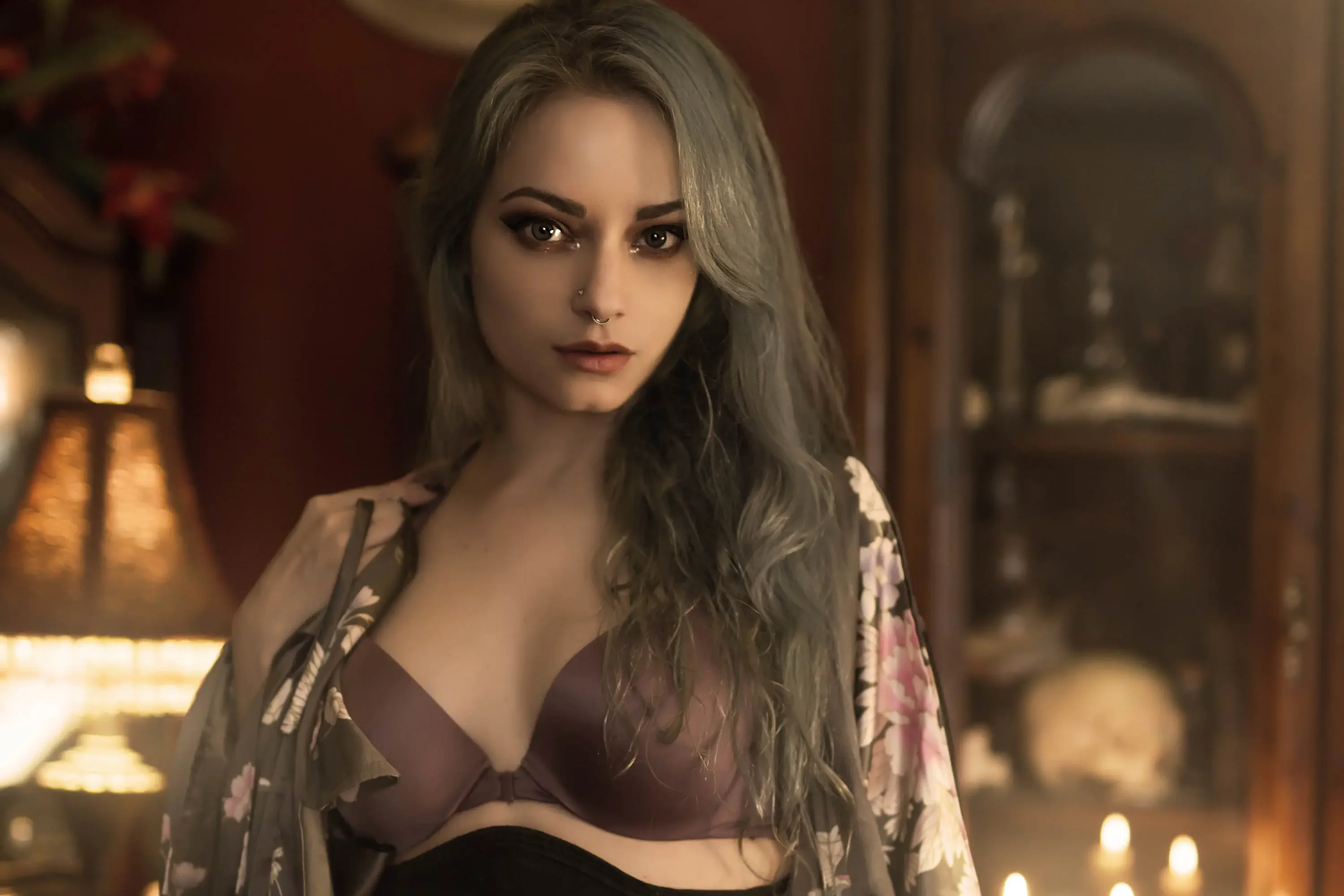 Forbidden Realm Luxuriouscandles corset curio-cabinets fishnets heels dreamy silver-hair gen-the-hobbit genevieve genthehobbit vintage  Slide