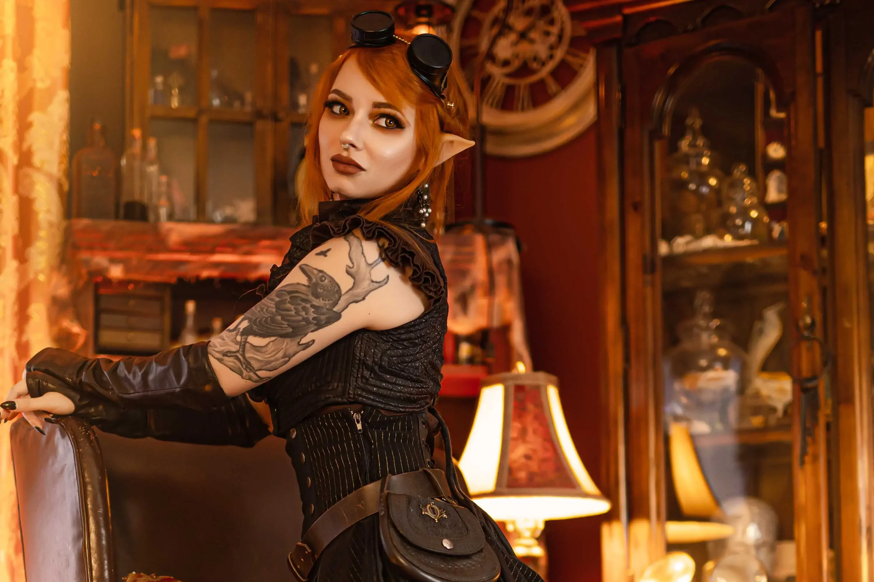 Forbidden Realm Miss Maplewoodblack-lace boots goggles lingerie elf redhead gen-the-hobbit genevieve genthehobbit steampunk victorian  Slide