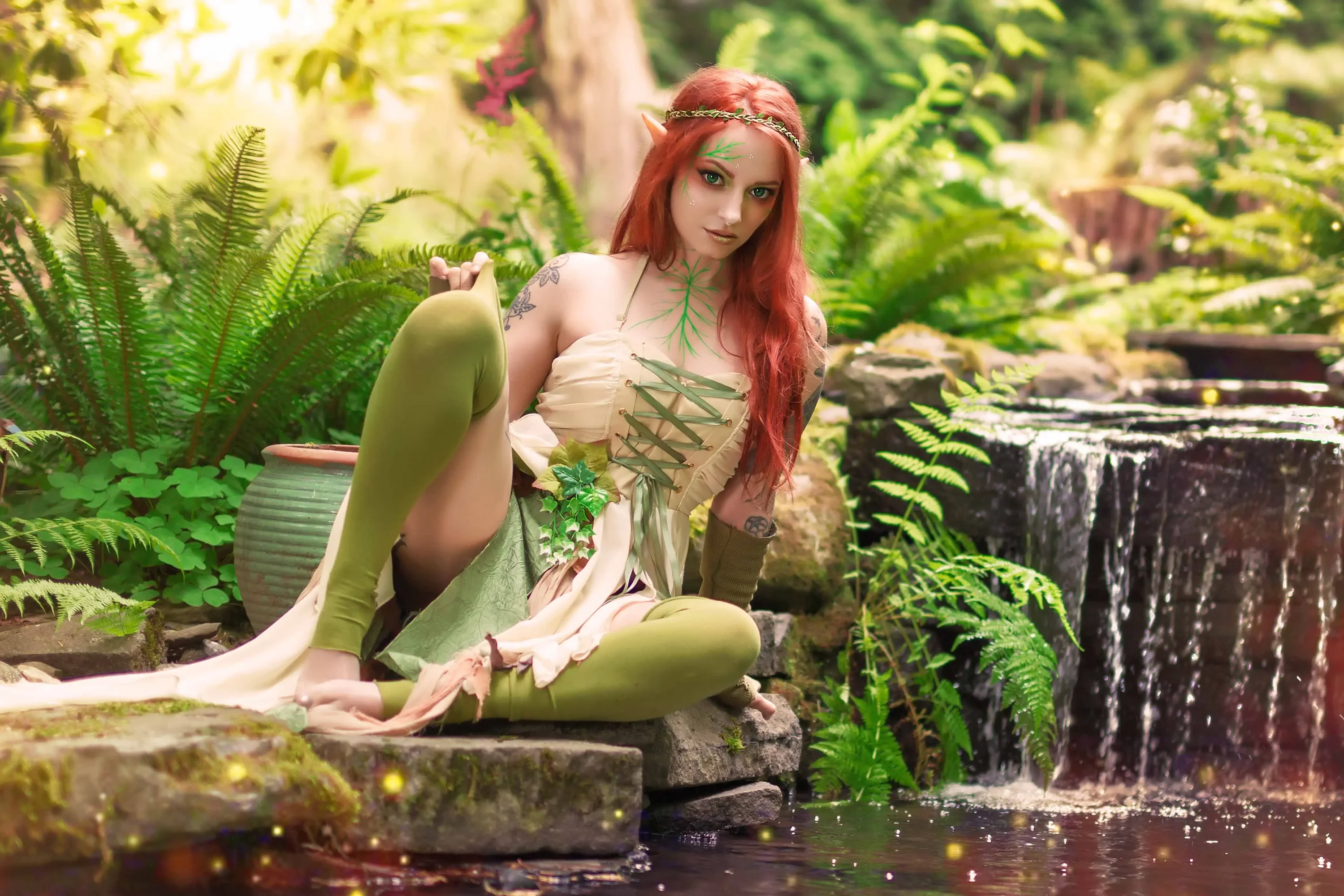 Forbidden Realm Naiadelf-ears face-paint mythological-creature dreamy whimsical redhead forest nature outdoor gen-the-hobbit genevieve genthehobbit  Slide
